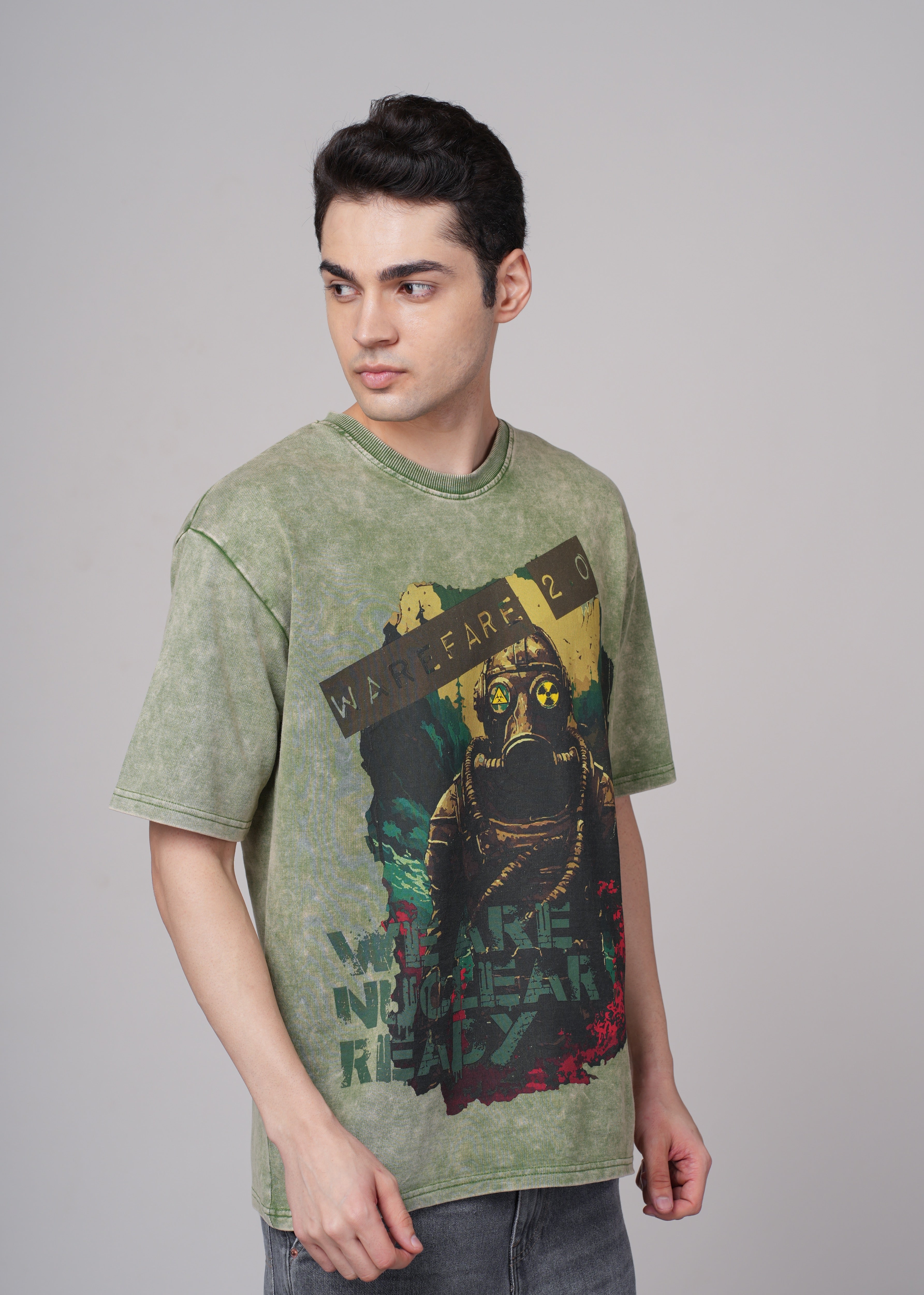 Mens Olive Graphic Cotton Oversized T-Shirt