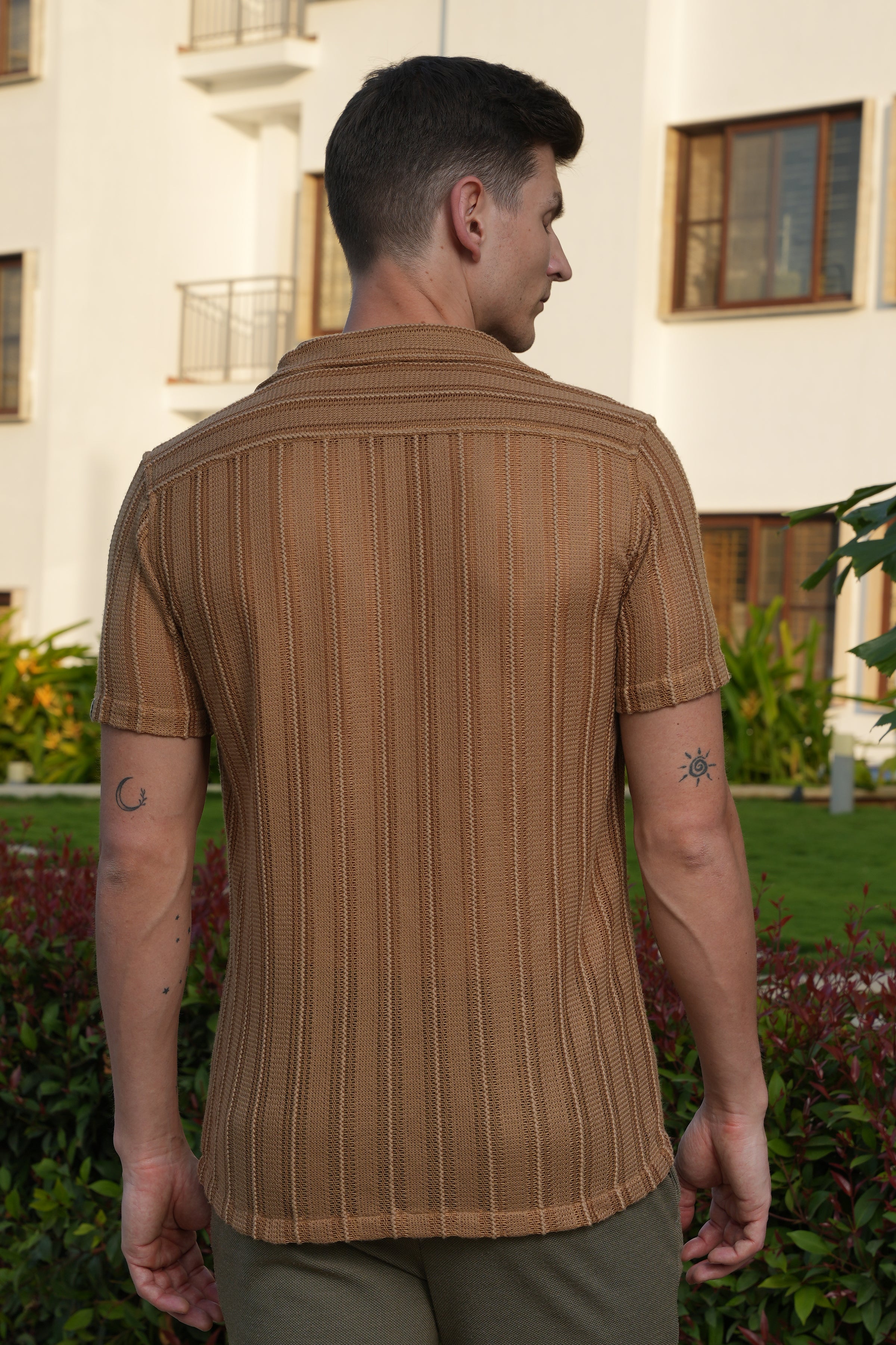 Men Adrian Crotchet Shirt Khaki Twist