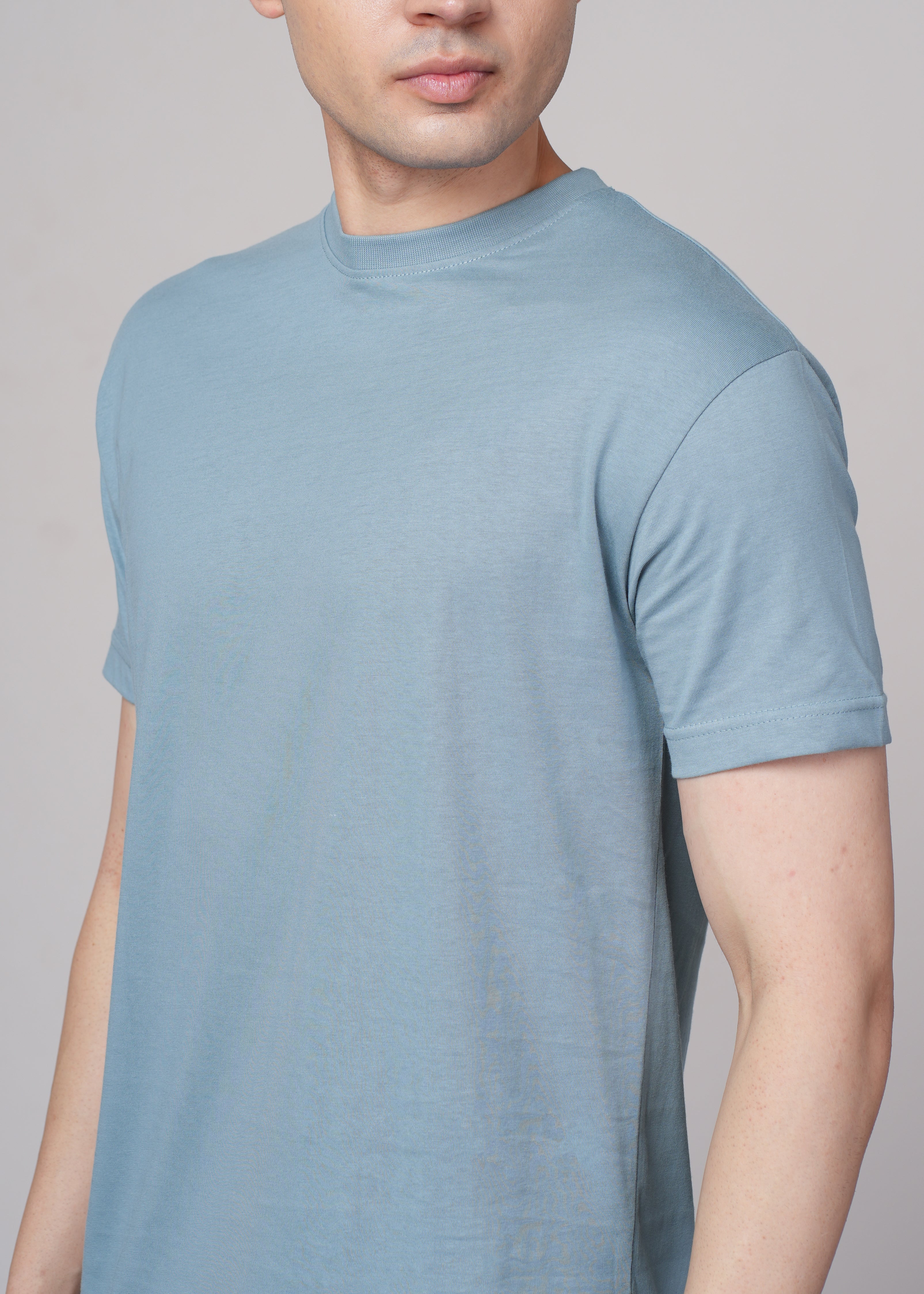 Mens Blue Cotton Regular T-Shirt