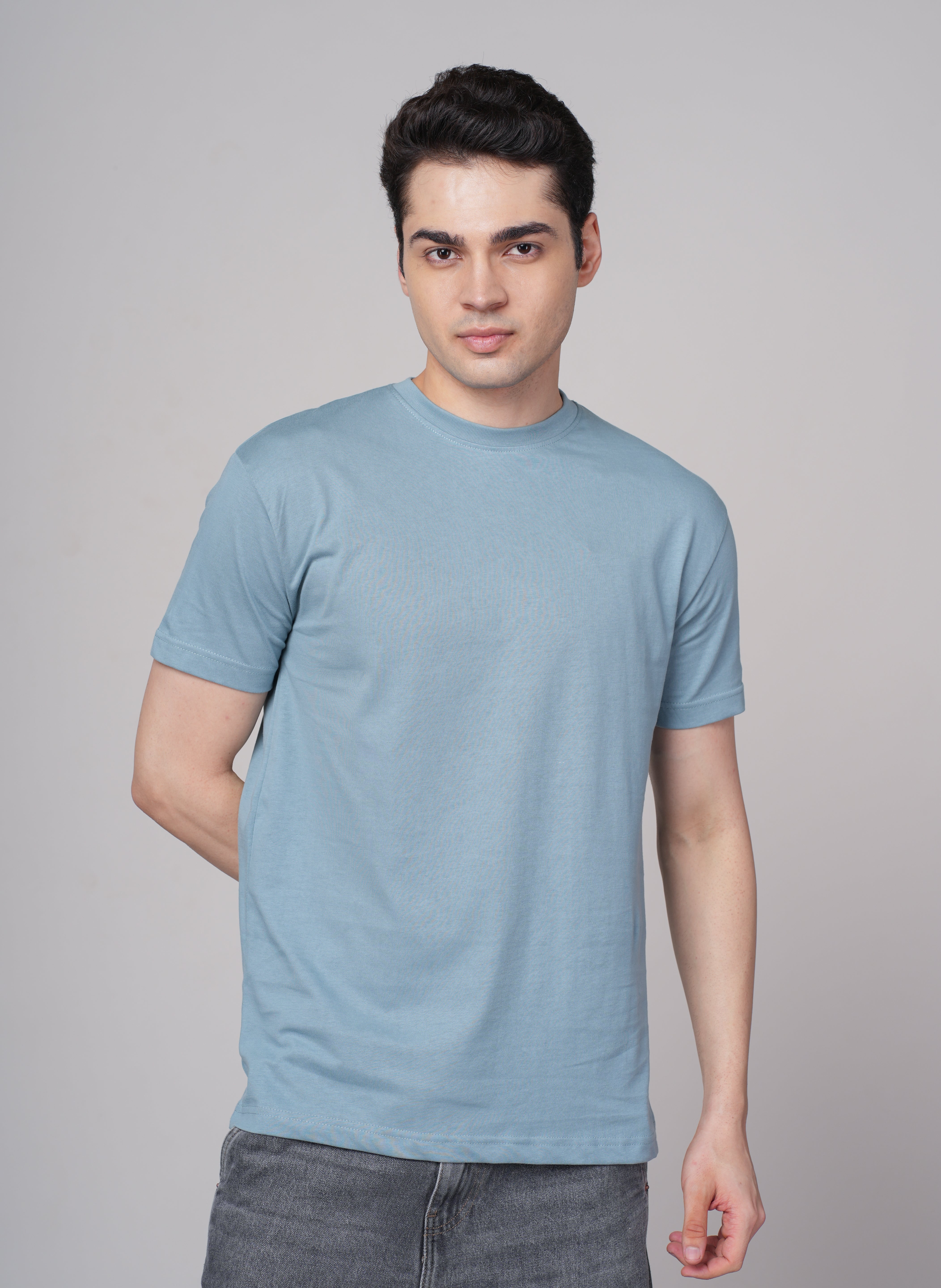 Mens Blue Cotton Regular T-Shirt