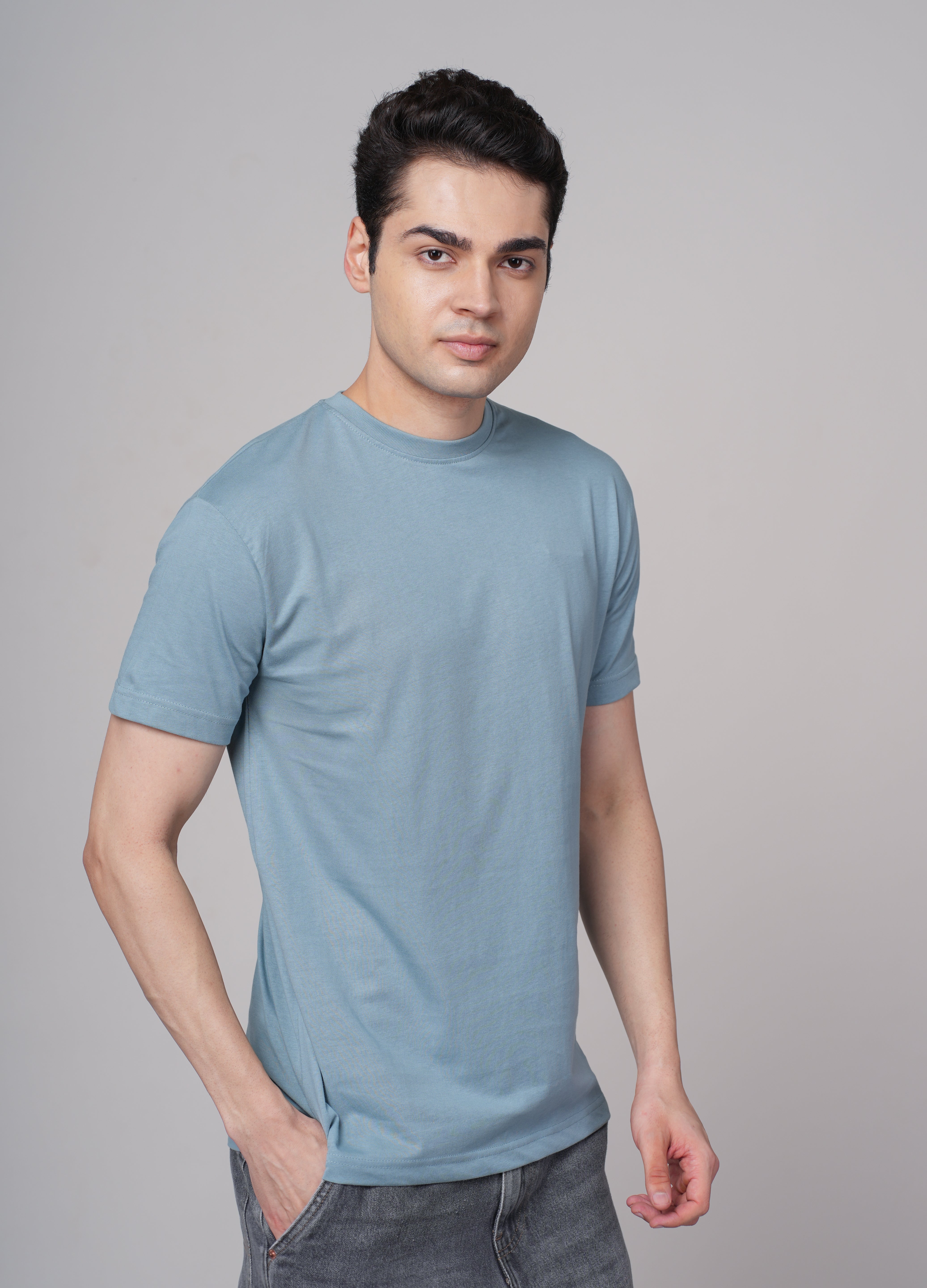Mens Blue Cotton Regular T-Shirt