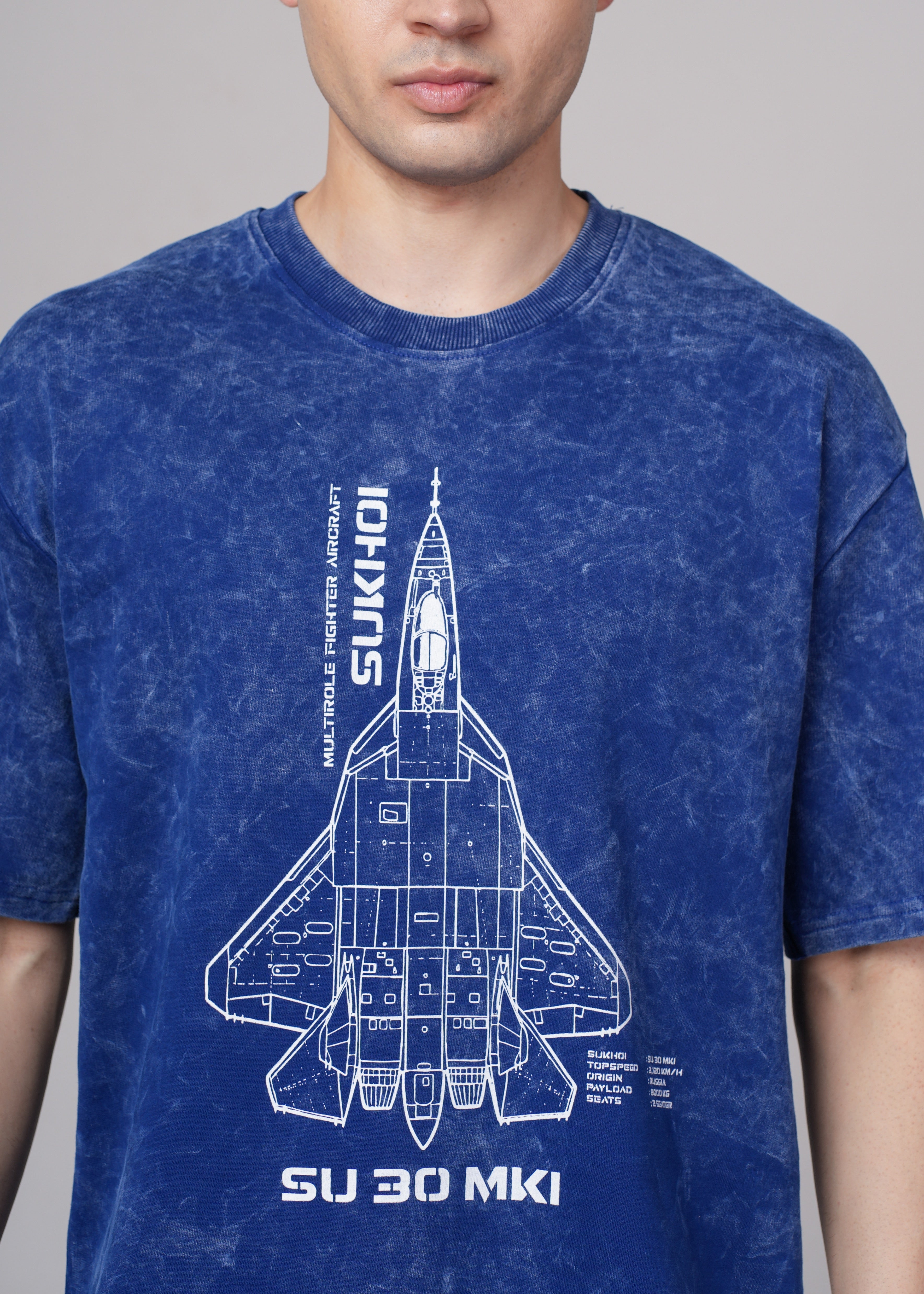 Mens Blue Graphic Cotton Oversized T-Shirt