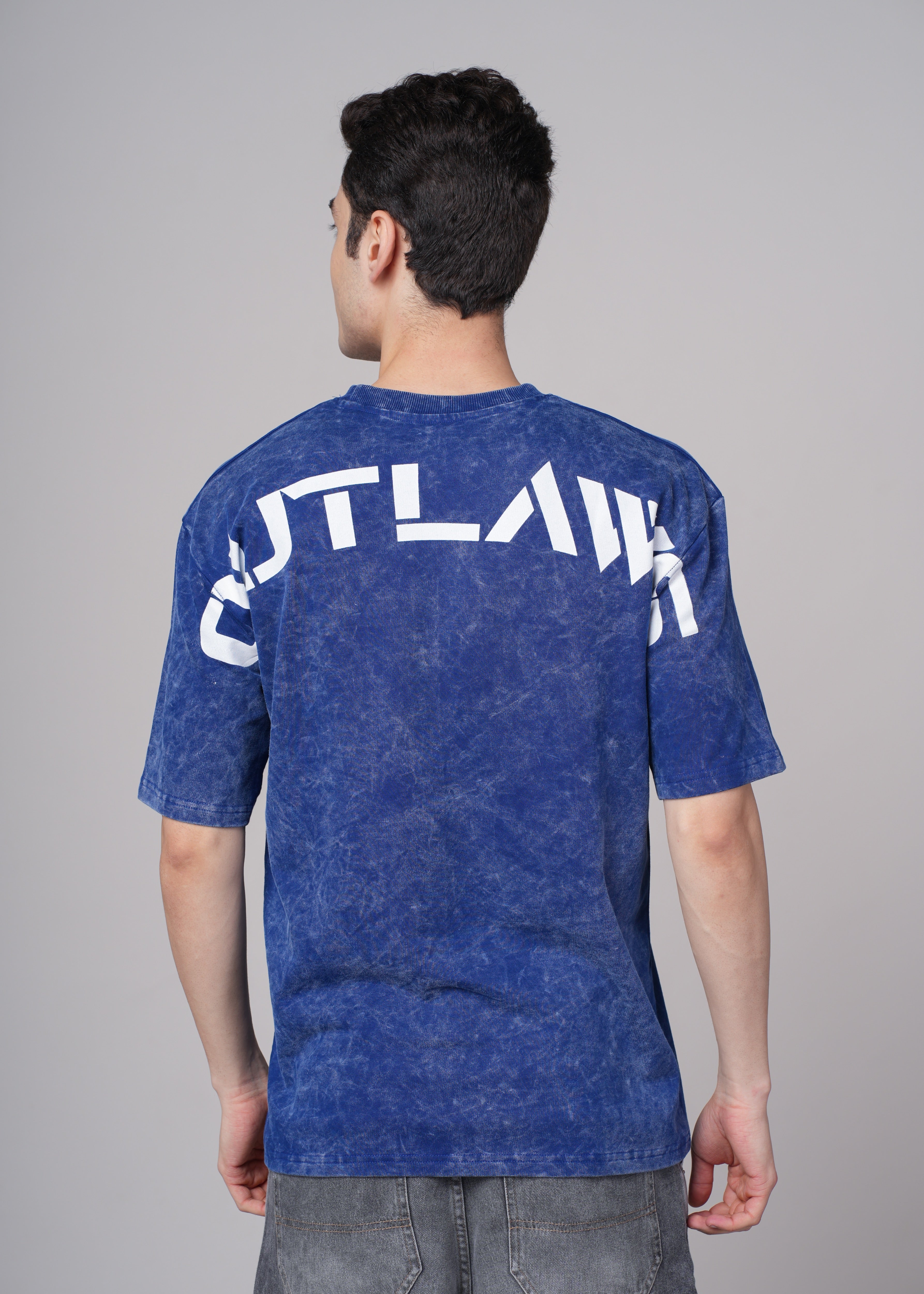 Mens Blue Graphic Cotton Oversized T-Shirt
