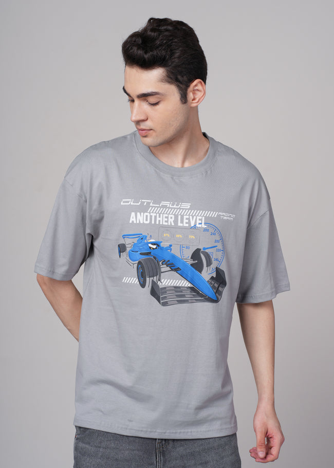 Men Grey Graphic Cotton Oversized T-Shirt