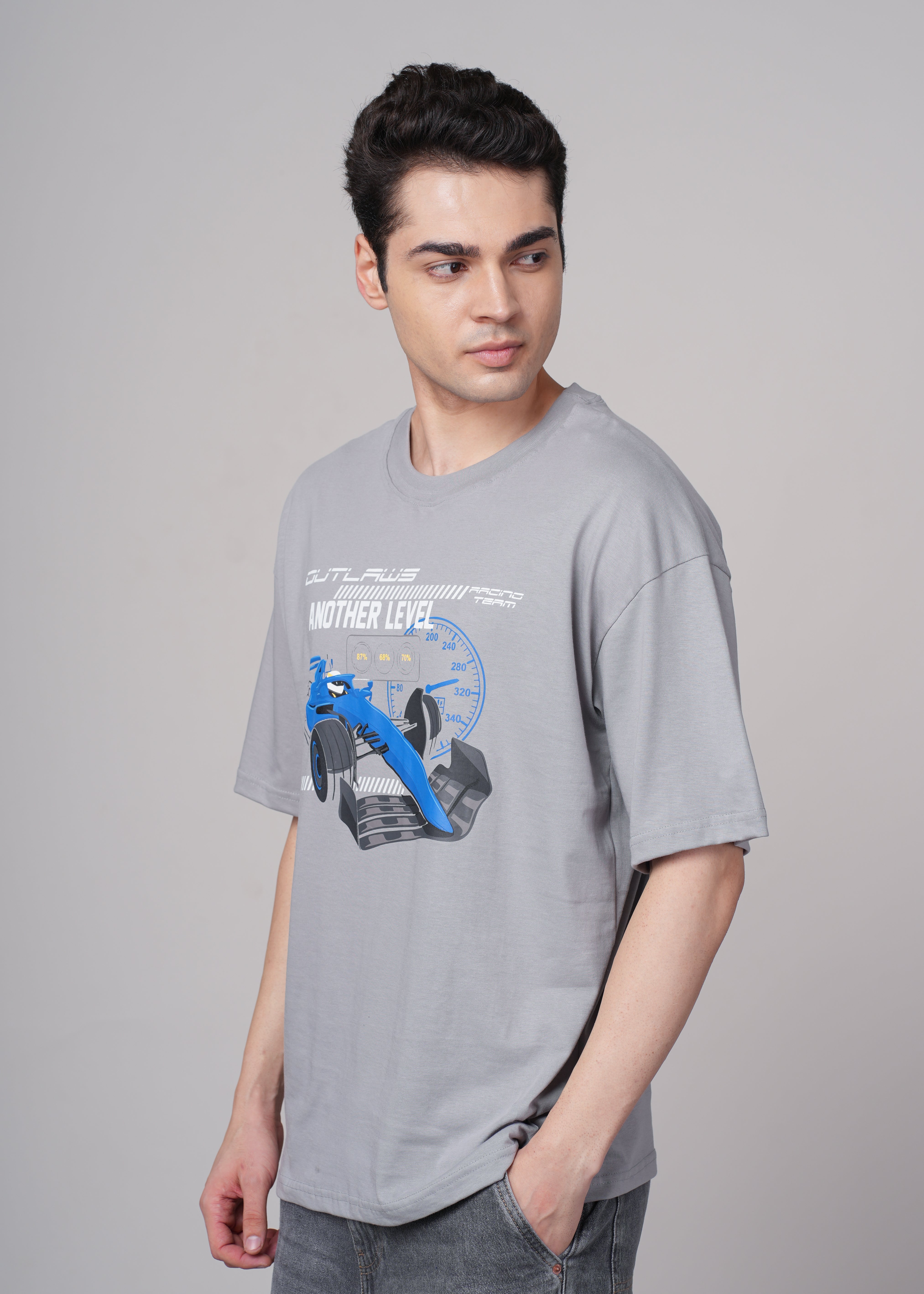 Men Grey Graphic Cotton Oversized T-Shirt