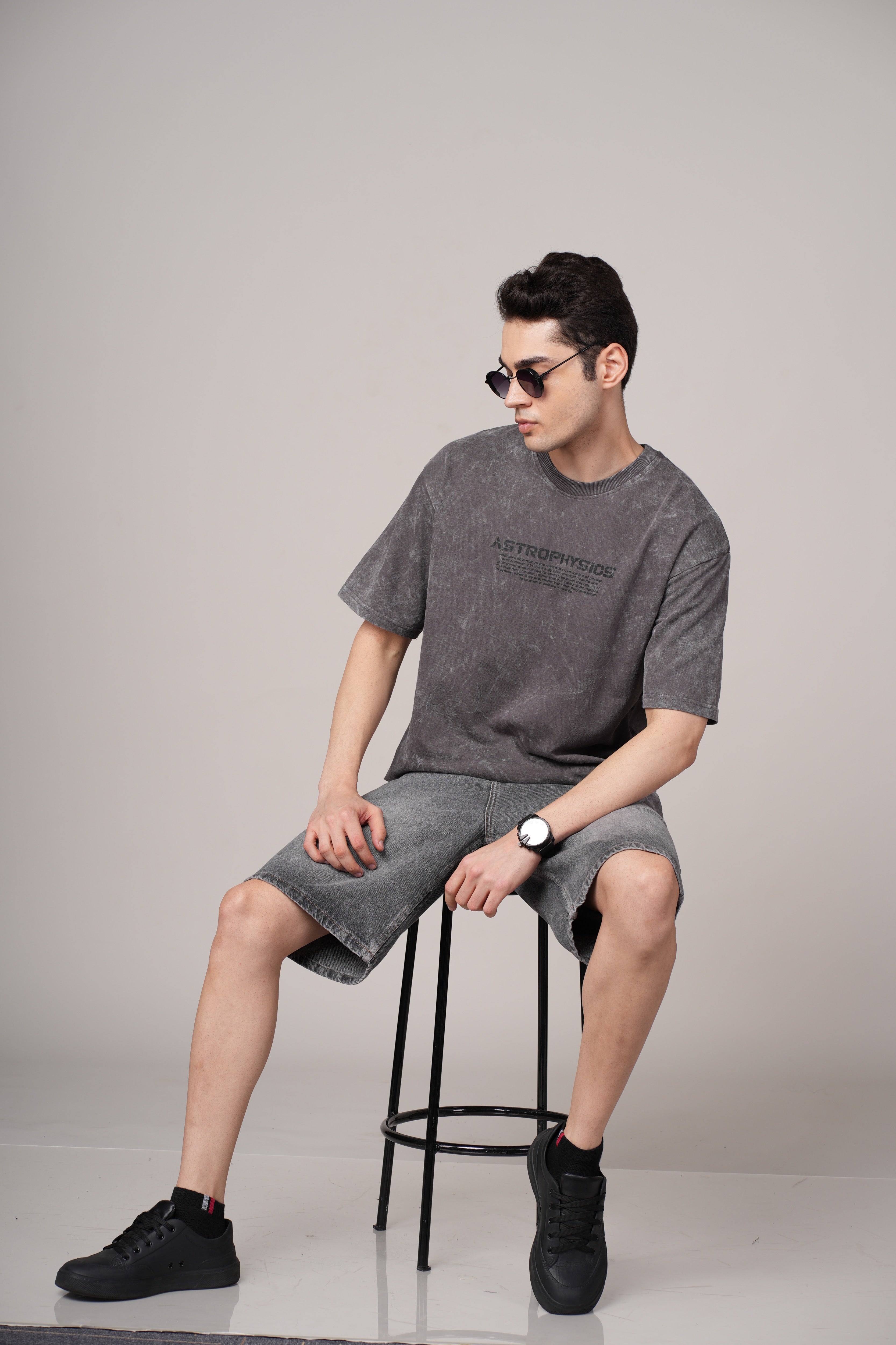 Men Grey Printed Cotton Oversized T-Shirt