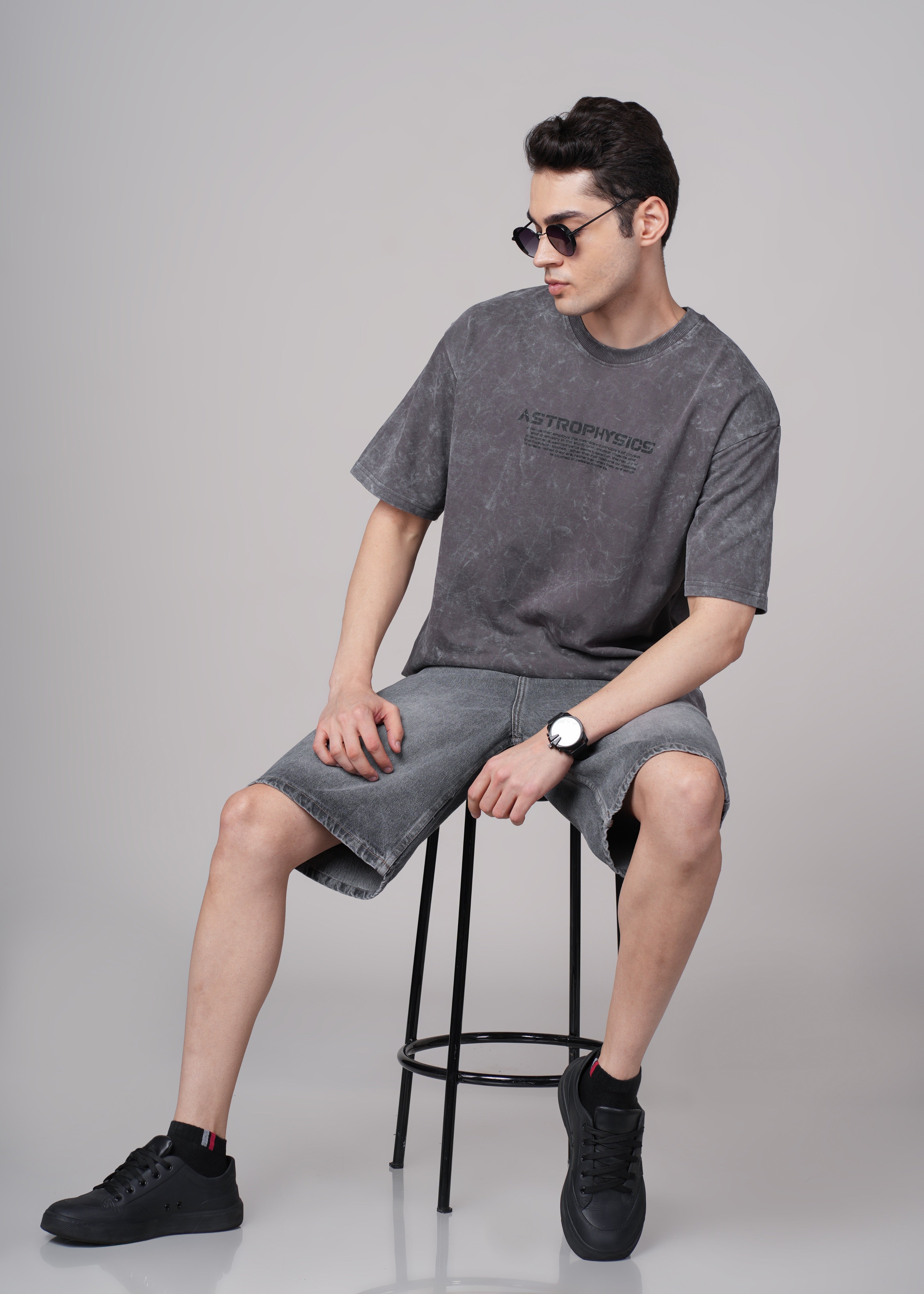 Men Grey Printed Cotton Oversized T-Shirt
