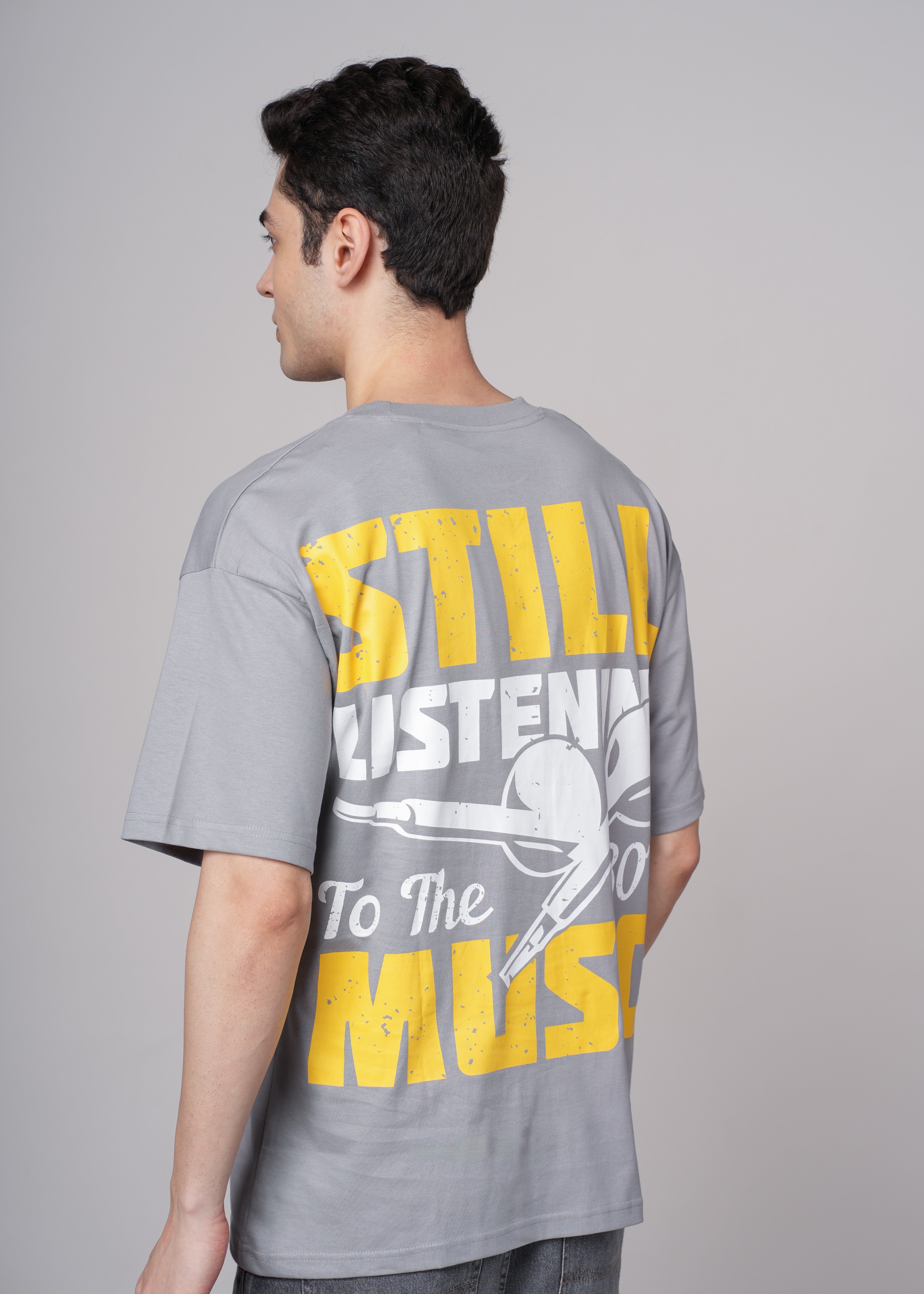 Men Grey Printed Cotton Oversized T-Shirt