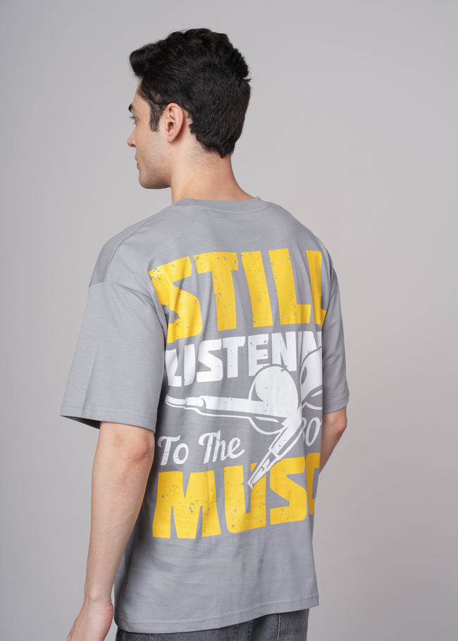 Men Grey Printed Cotton Oversized T-Shirt