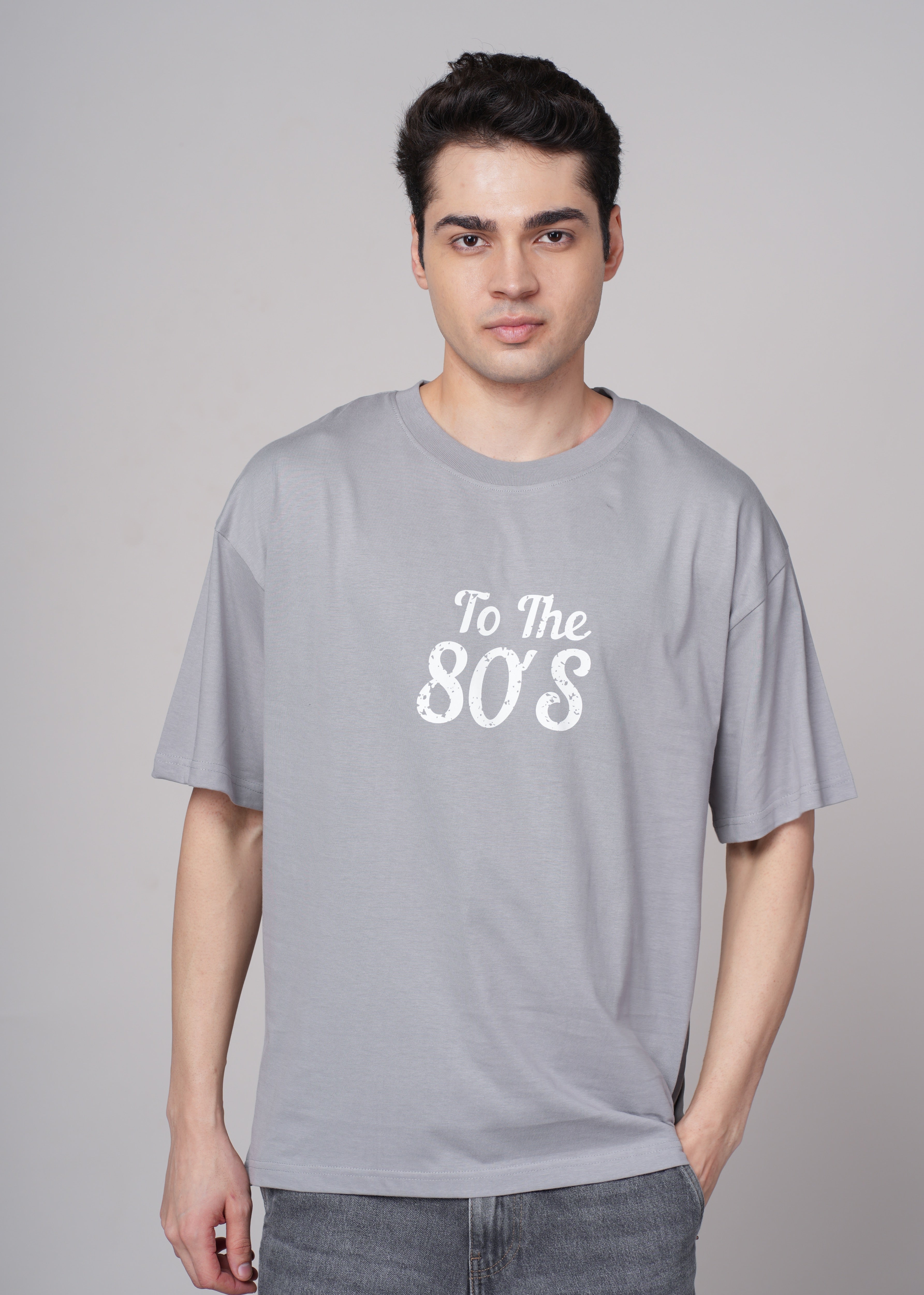 Men Grey Printed Cotton Oversized T-Shirt