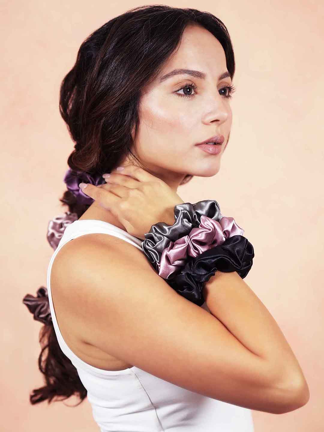 Multi Pastel Silk Satin Scrunchies Set of 6