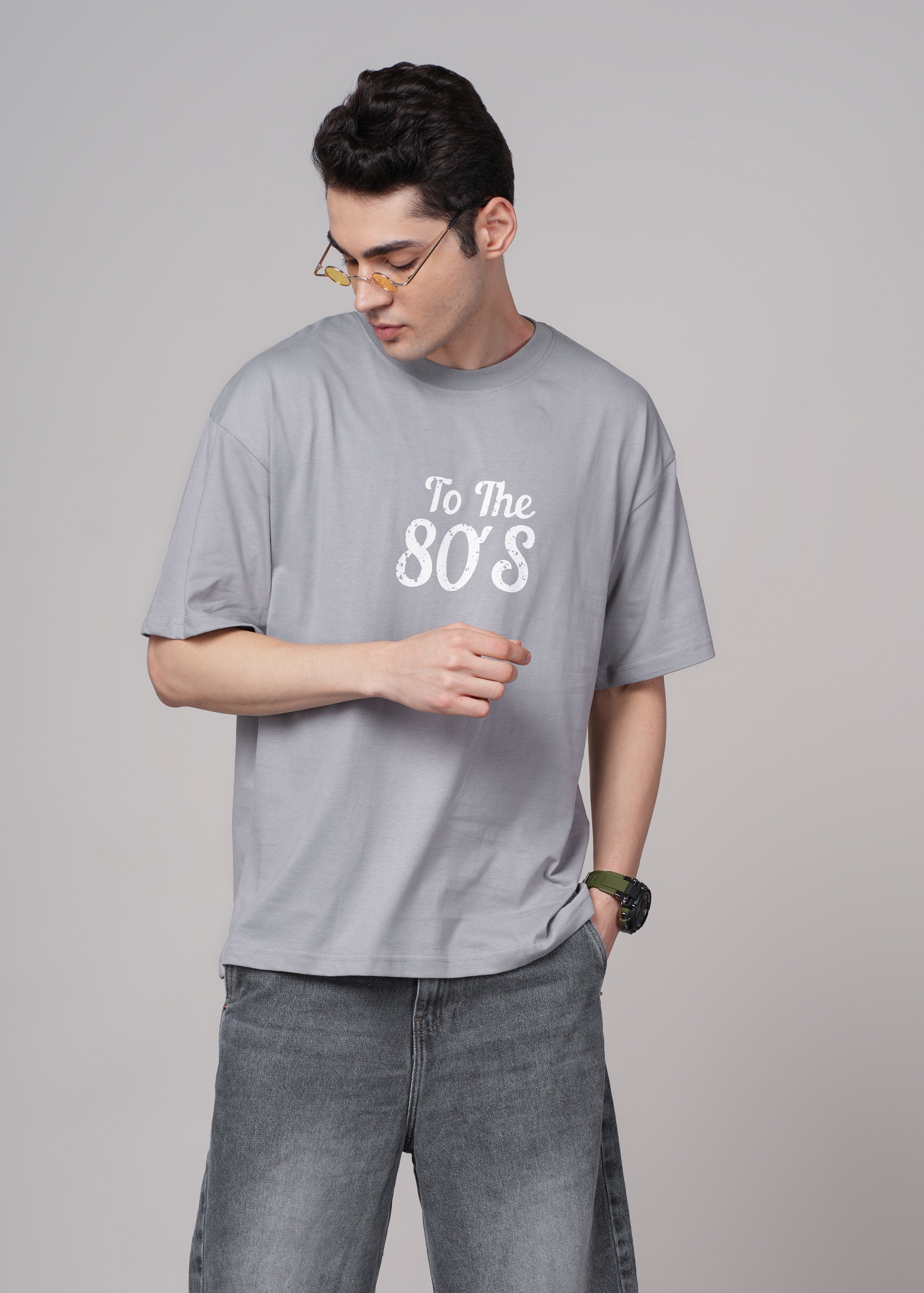 Men Grey Printed Cotton Oversized T-Shirt