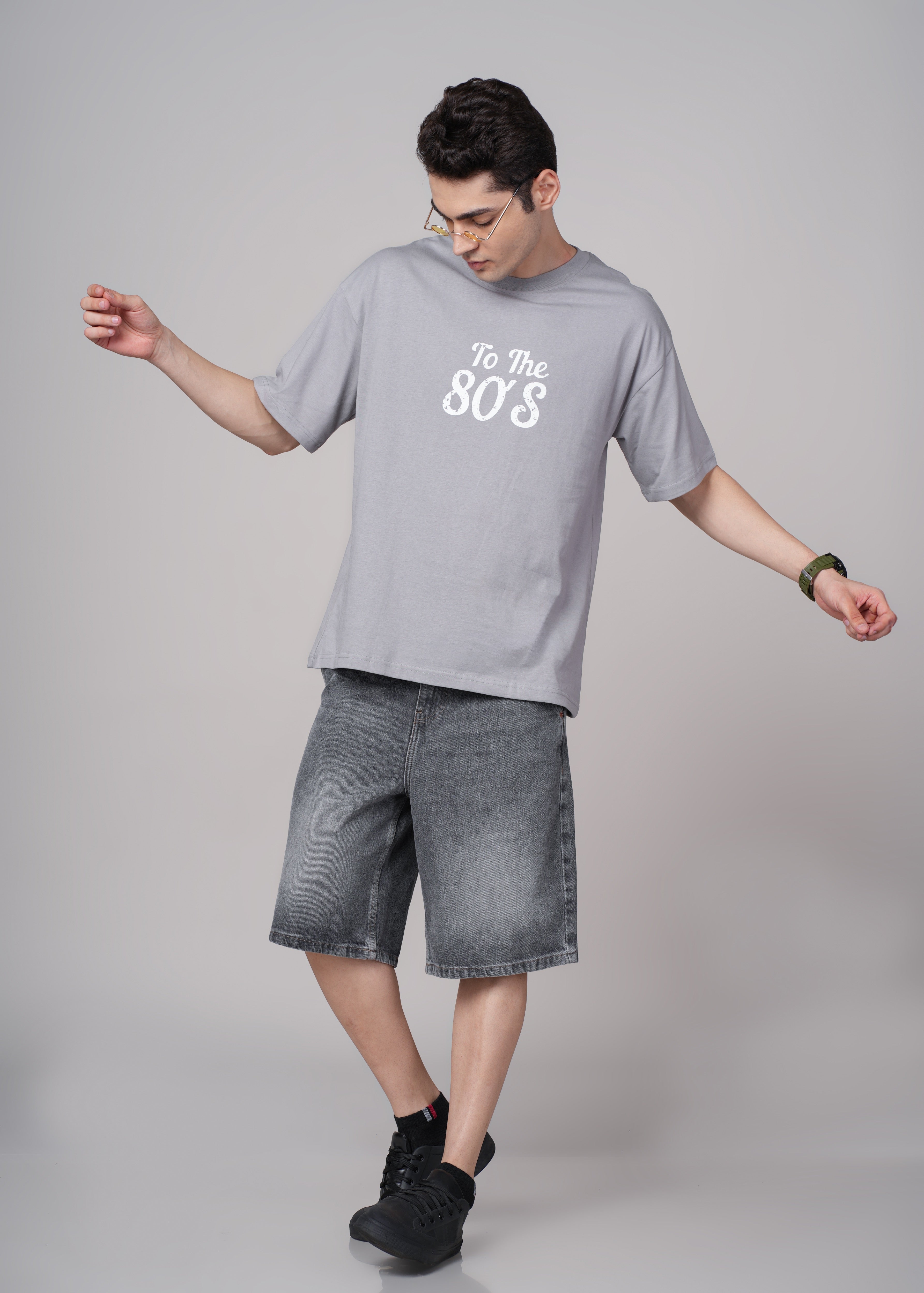 Men Grey Printed Cotton Oversized T-Shirt