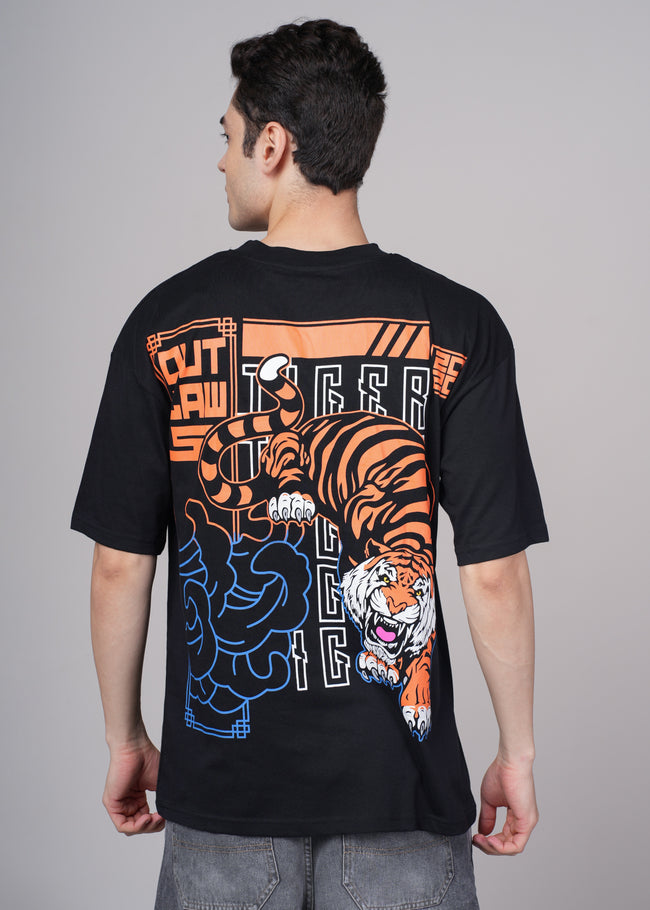 Men Black Graphic Cotton Oversized T-Shirt