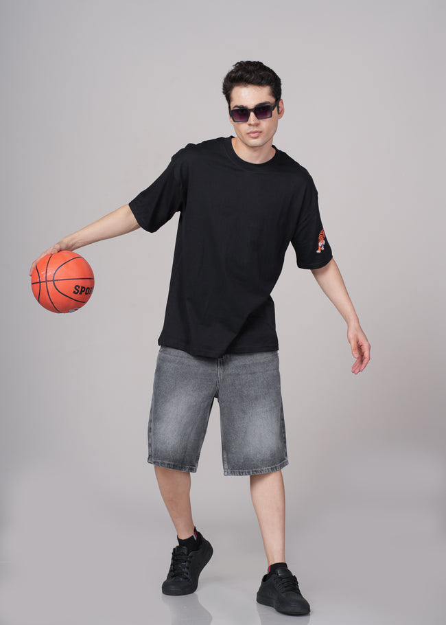 Men Black Graphic Cotton Oversized T-Shirt