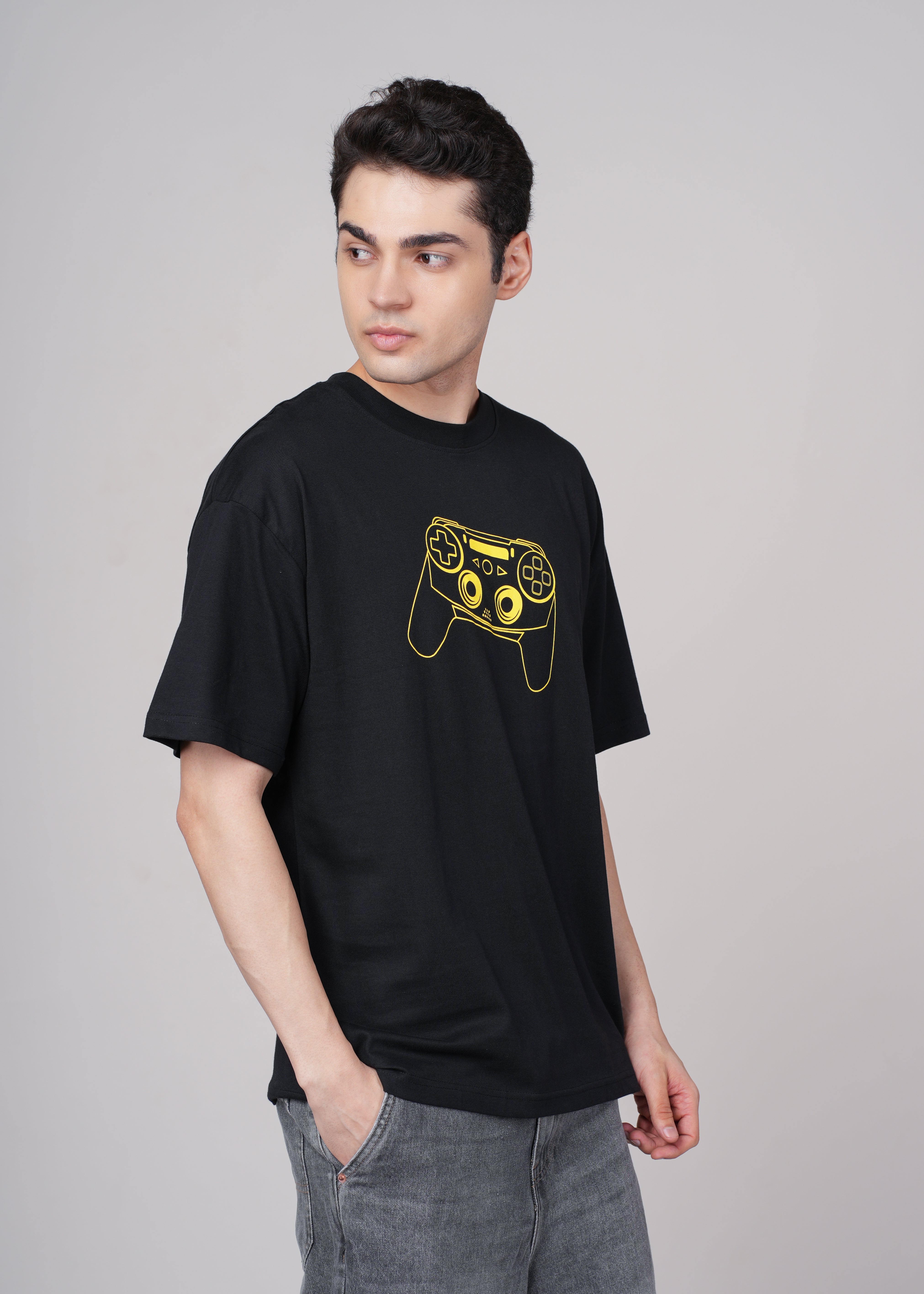 Men Black Graphic Cotton Oversized T-Shirt