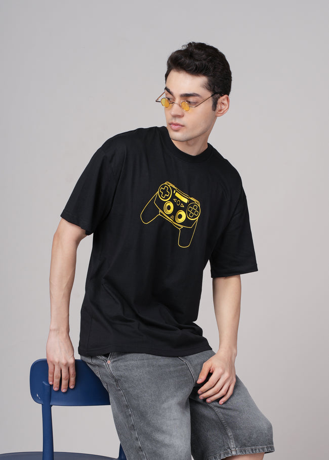 Men Black Graphic Cotton Oversized T-Shirt