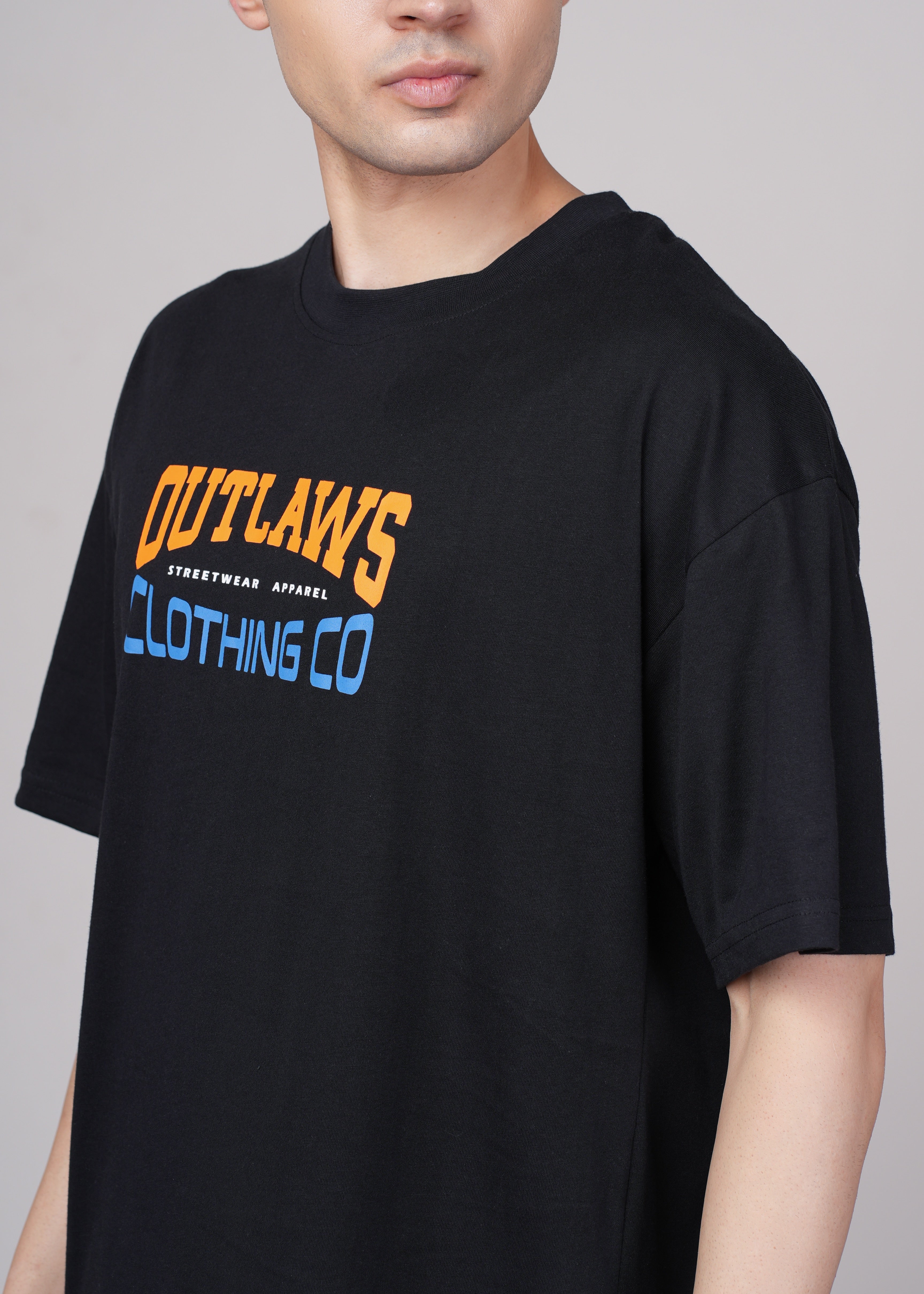 Men Black Printed Cotton Oversized T-Shirt