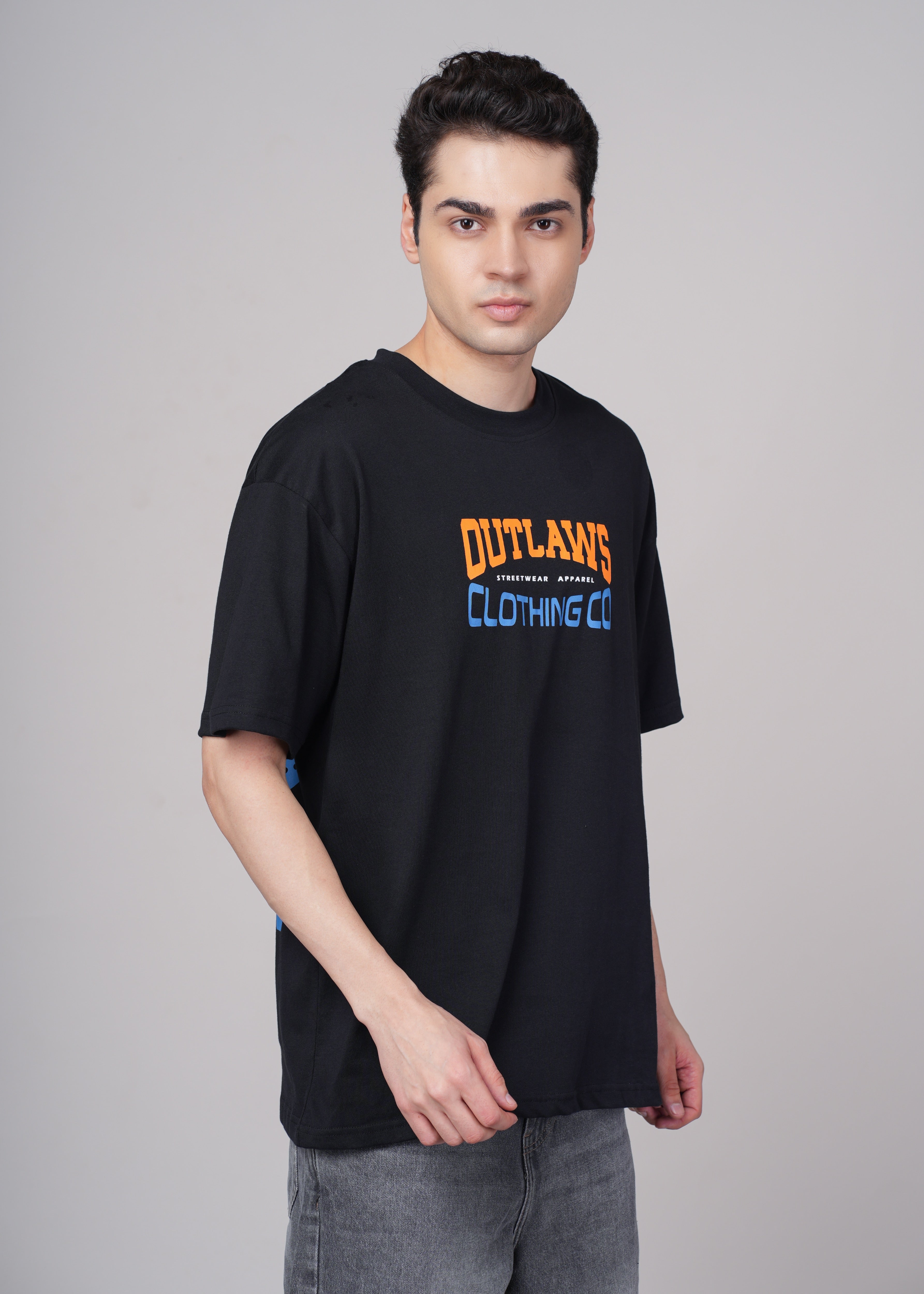 Men Black Printed Cotton Oversized T-Shirt