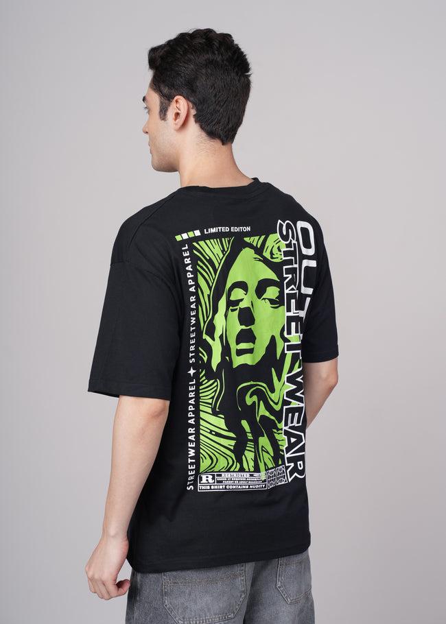 Men Black Printed Cotton Oversized T-Shirt