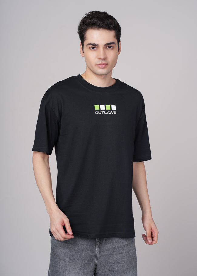Men Black Printed Cotton Oversized T-Shirt