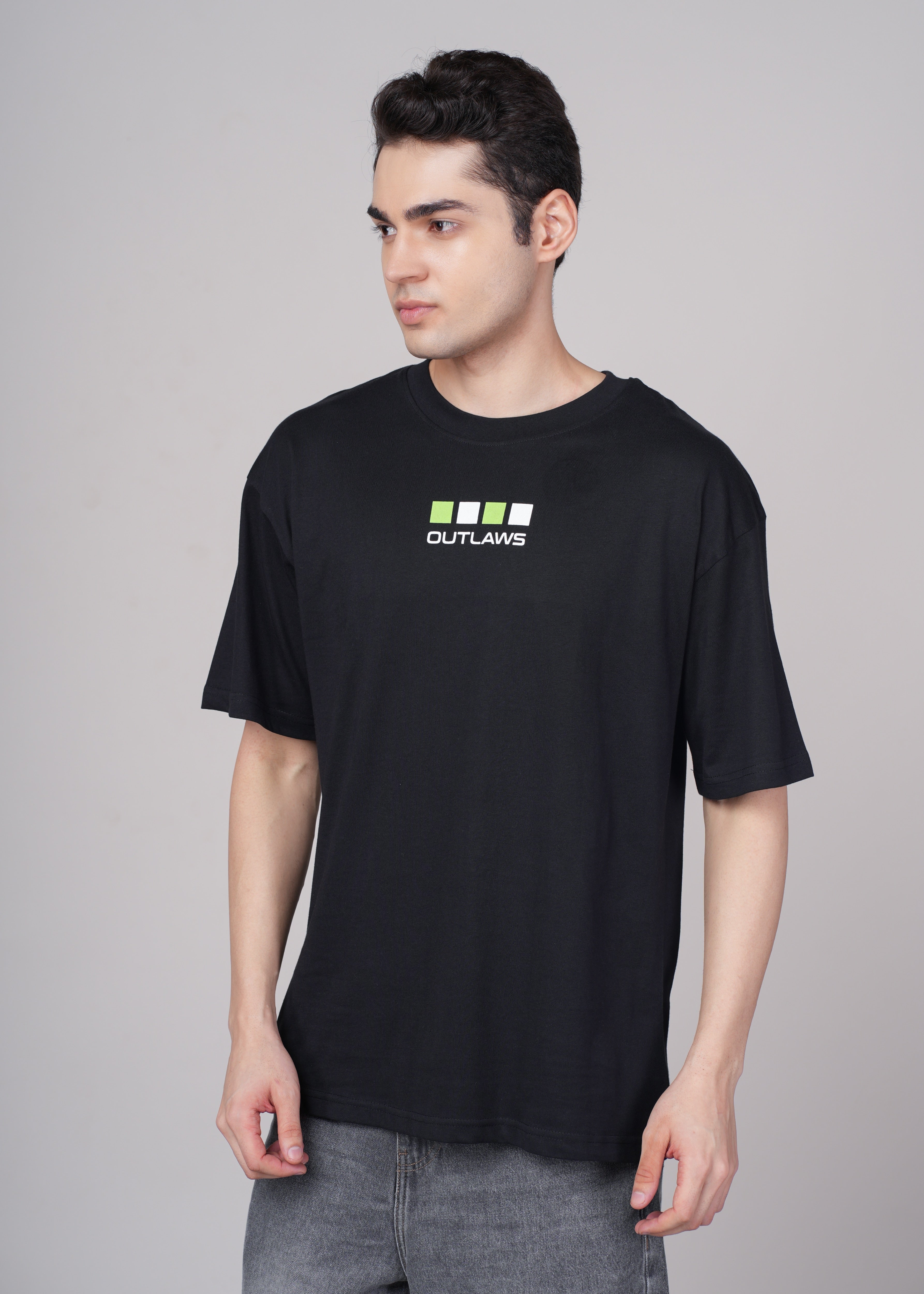 Men Black Printed Cotton Oversized T-Shirt