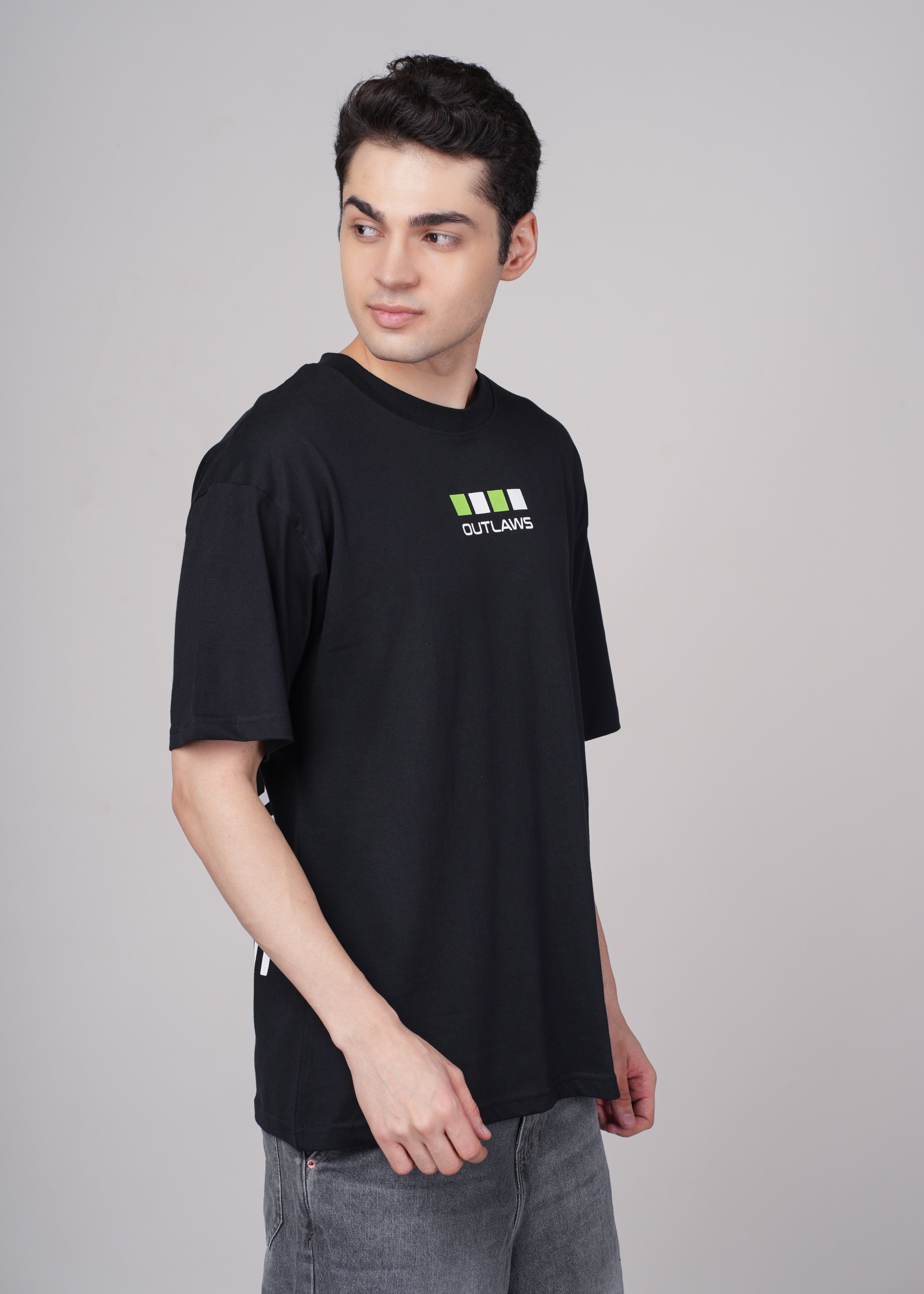 Men Black Printed Cotton Oversized T-Shirt