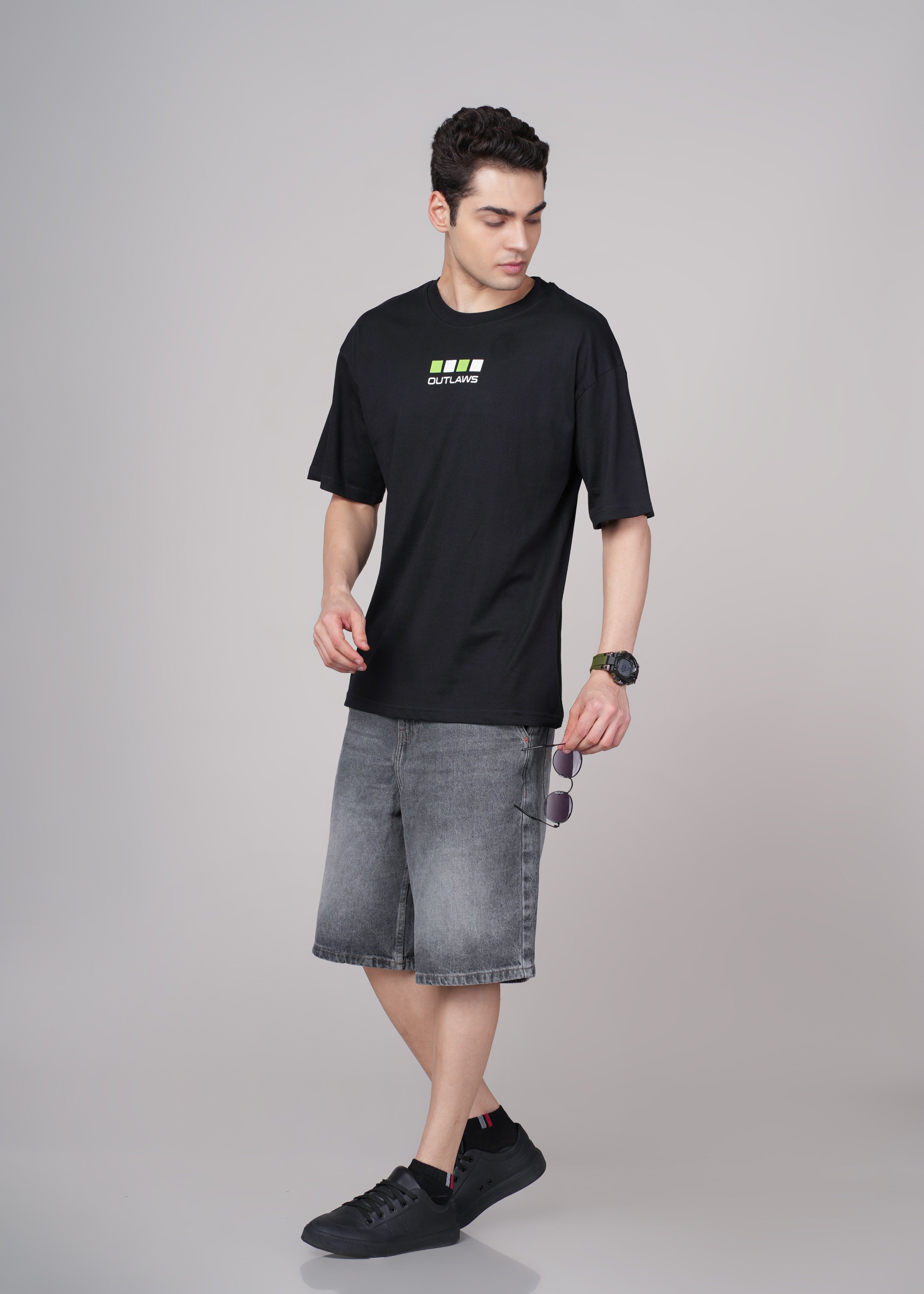 Men Black Printed Cotton Oversized T-Shirt
