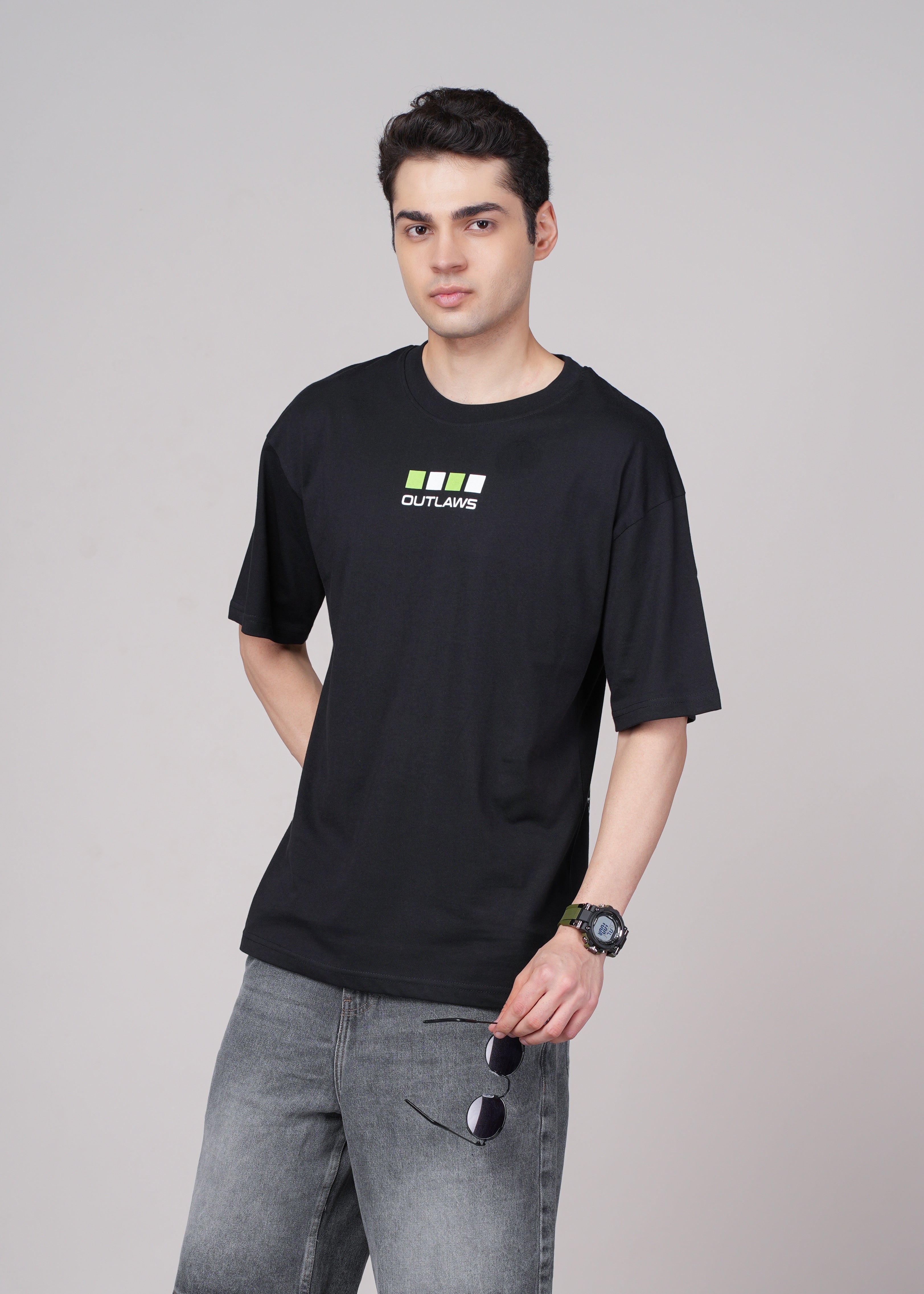 Men Black Printed Cotton Oversized T-Shirt