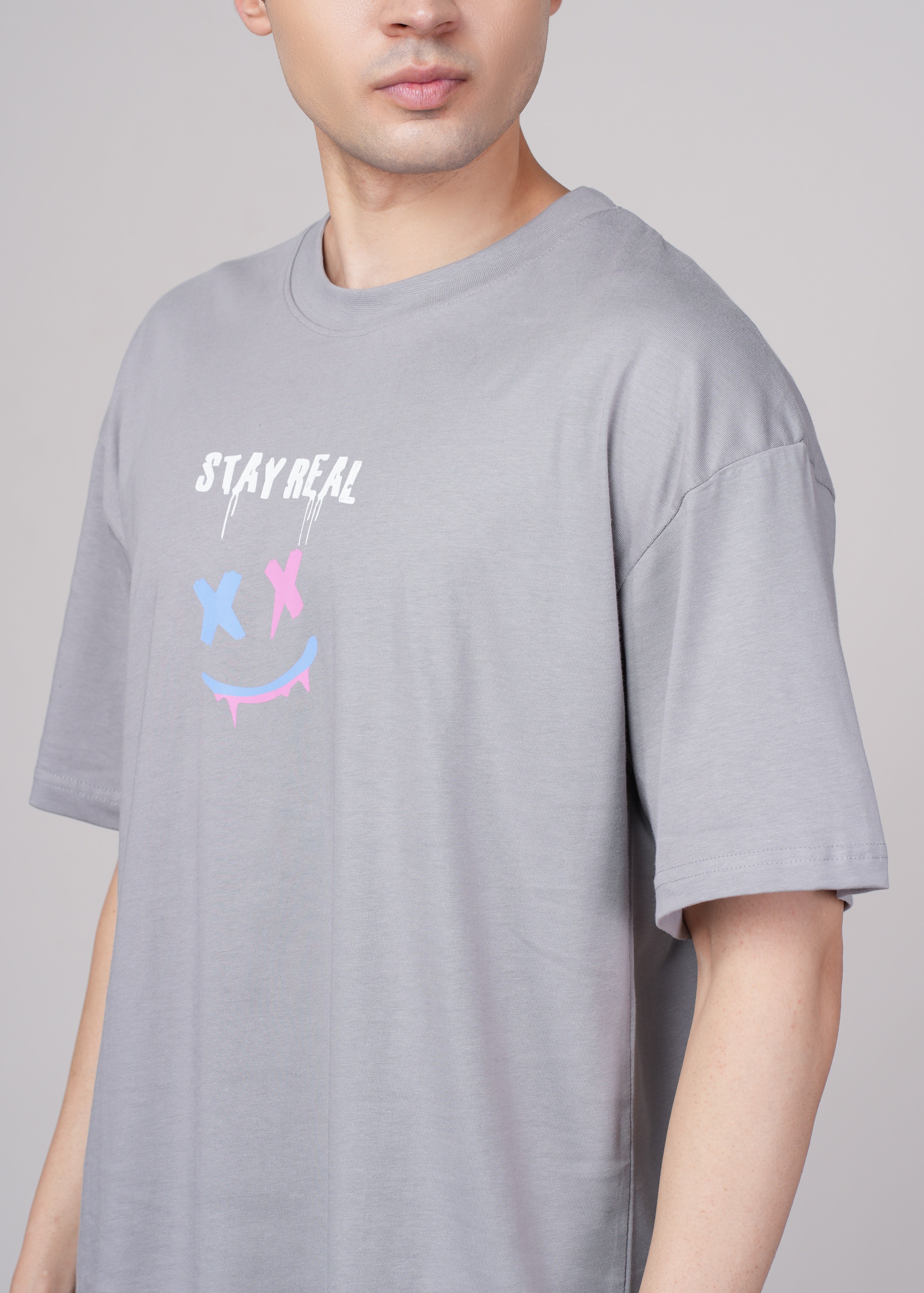 Men Grey Graphic Cotton Oversized T-Shirt