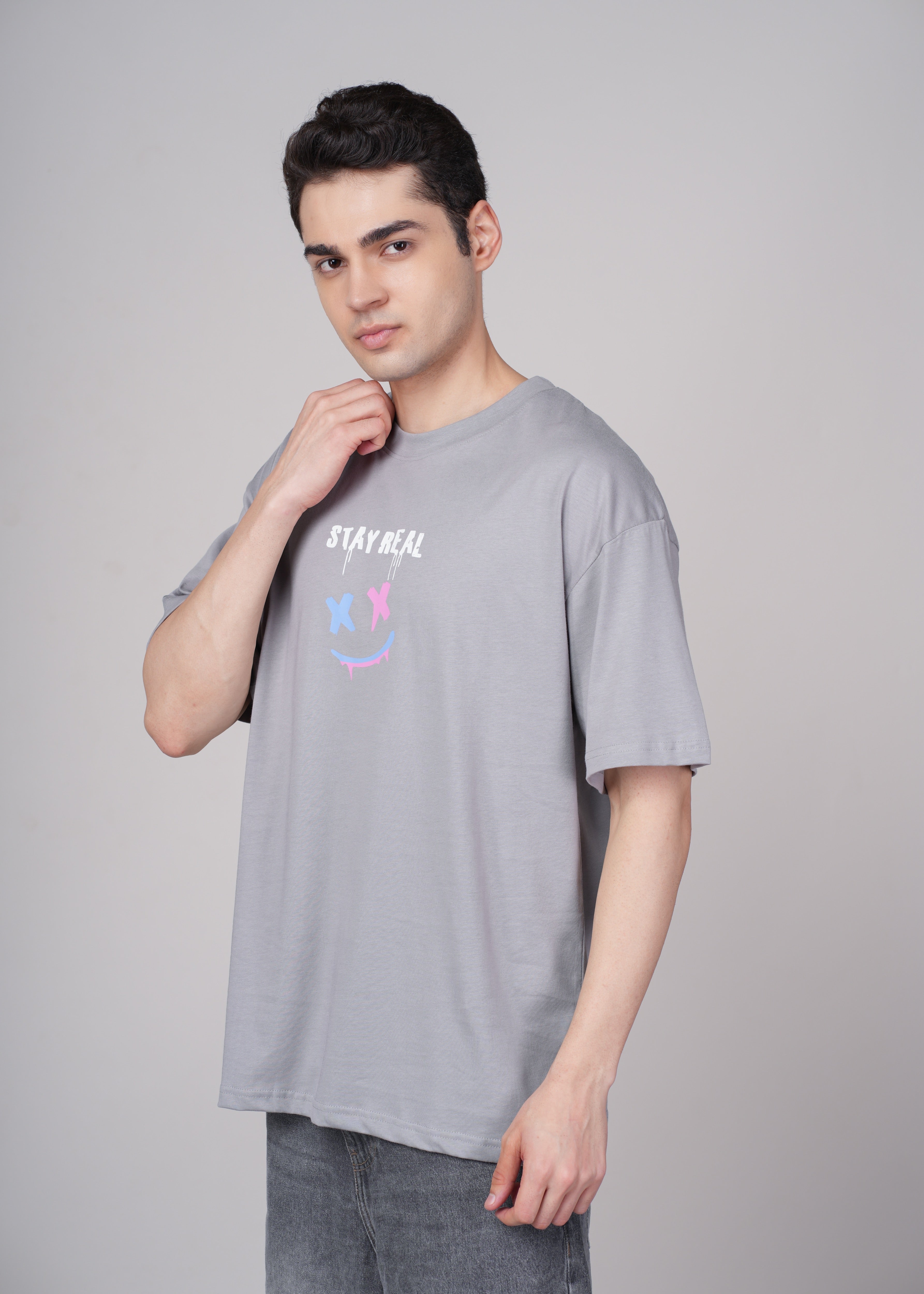Men Grey Graphic Cotton Oversized T-Shirt