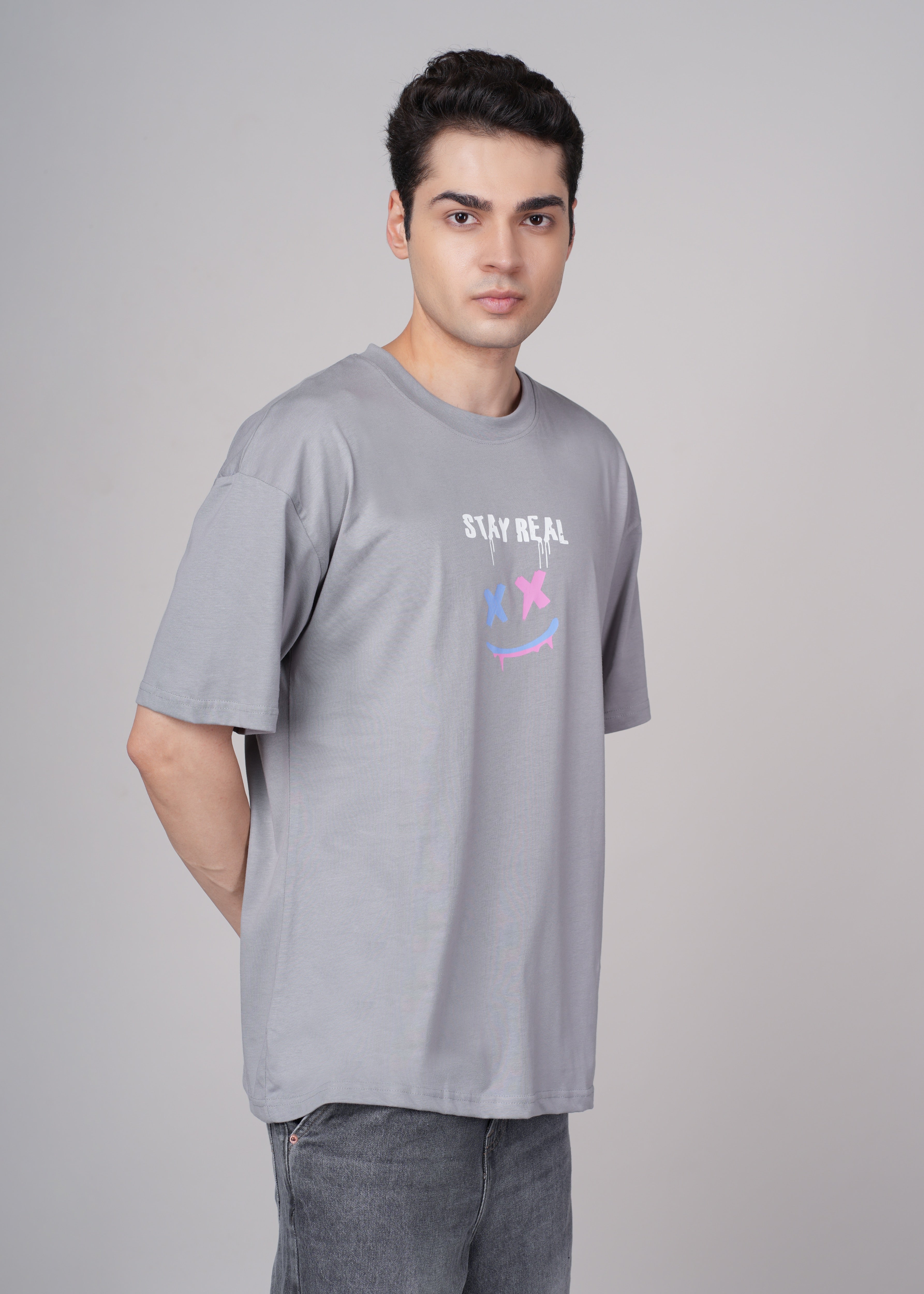 Men Grey Graphic Cotton Oversized T-Shirt