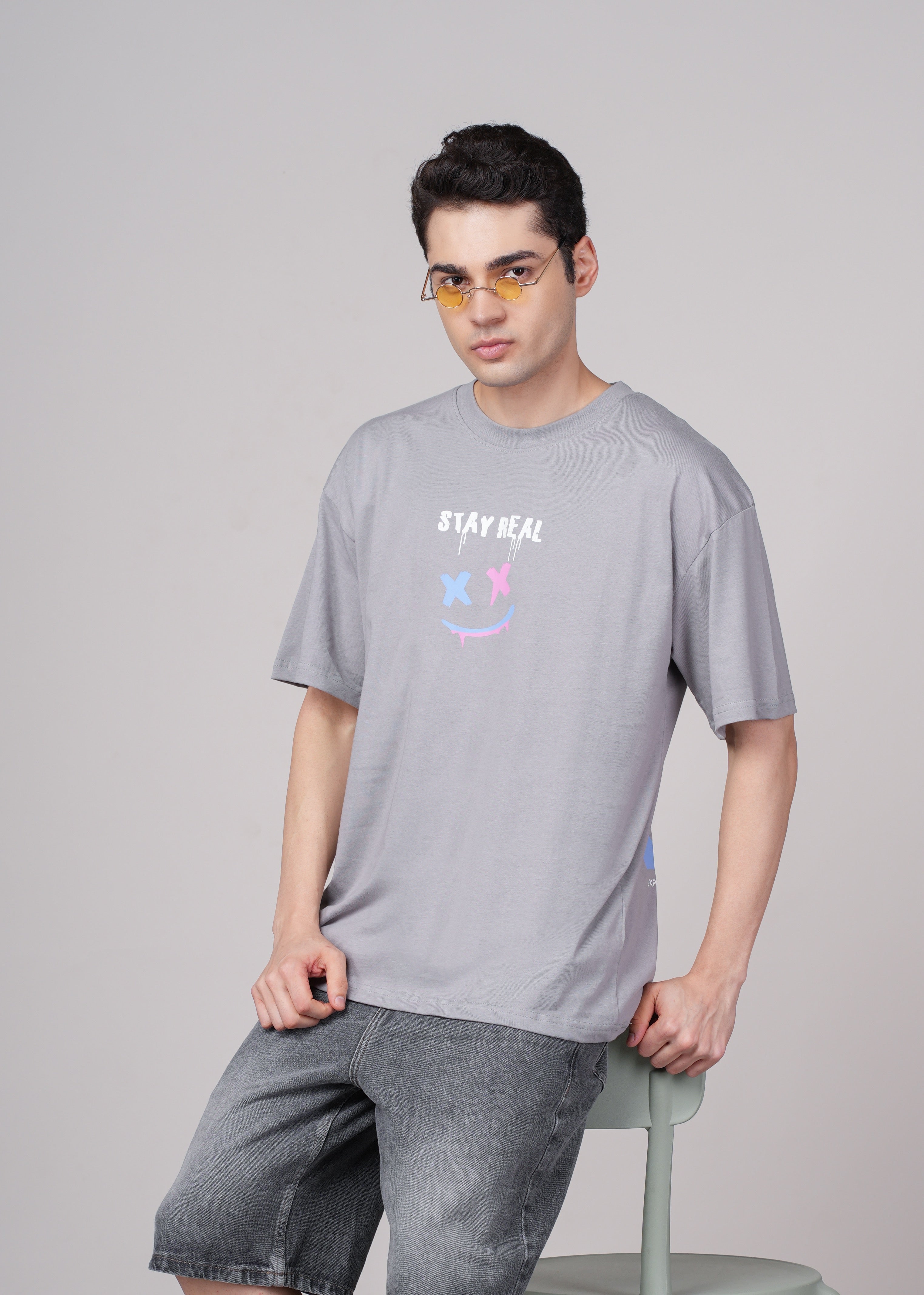 Men Grey Graphic Cotton Oversized T-Shirt