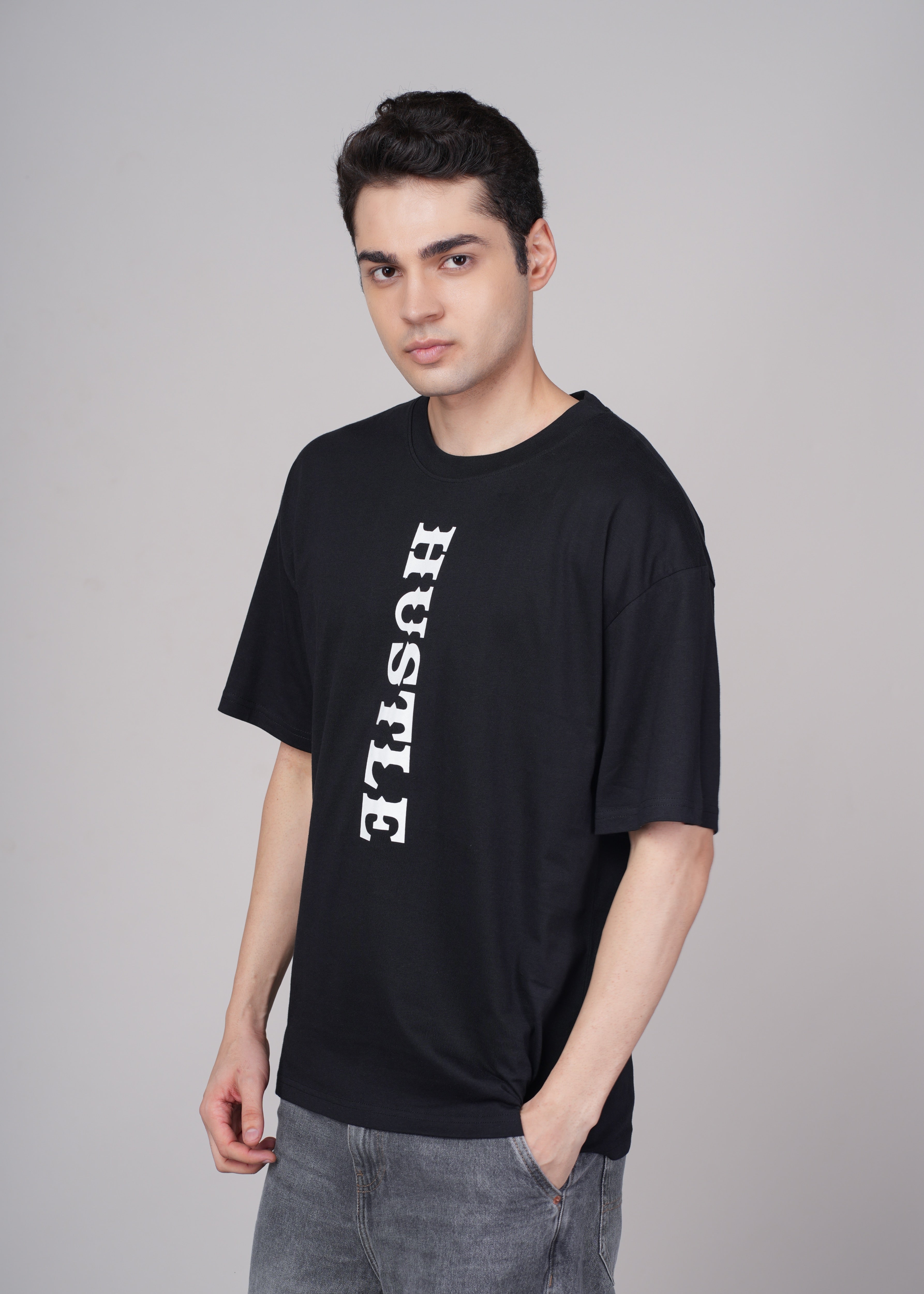 Men Black Graphic Cotton Oversized T-Shirt