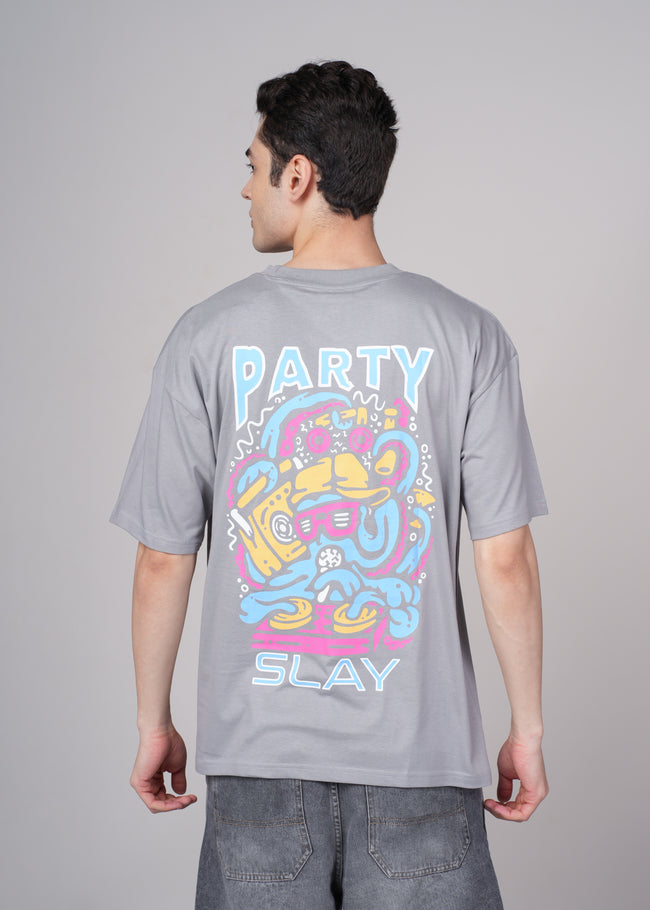 Men Grey Graphic Cotton Oversized T-Shirt