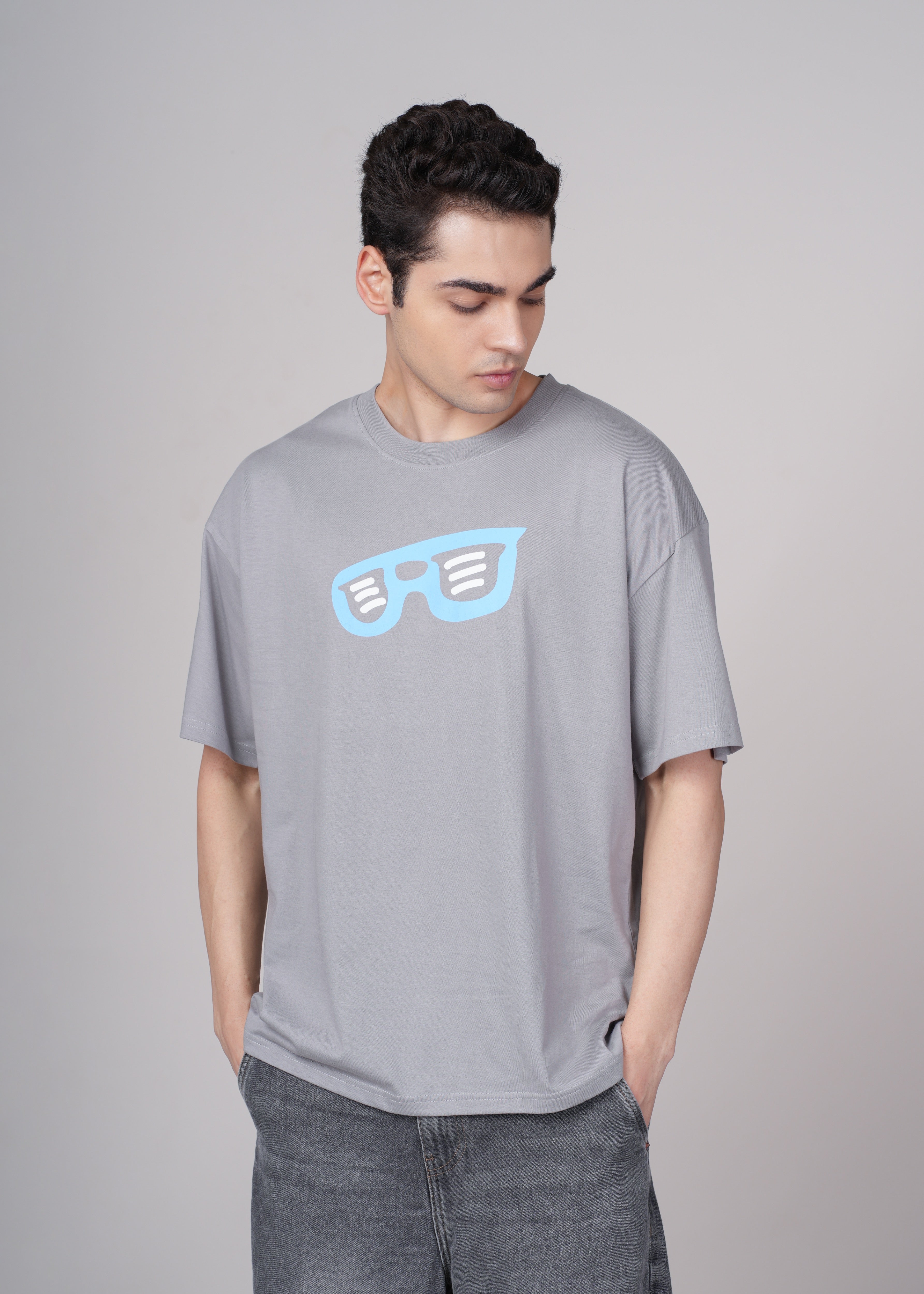 Men Grey Graphic Cotton Oversized T-Shirt