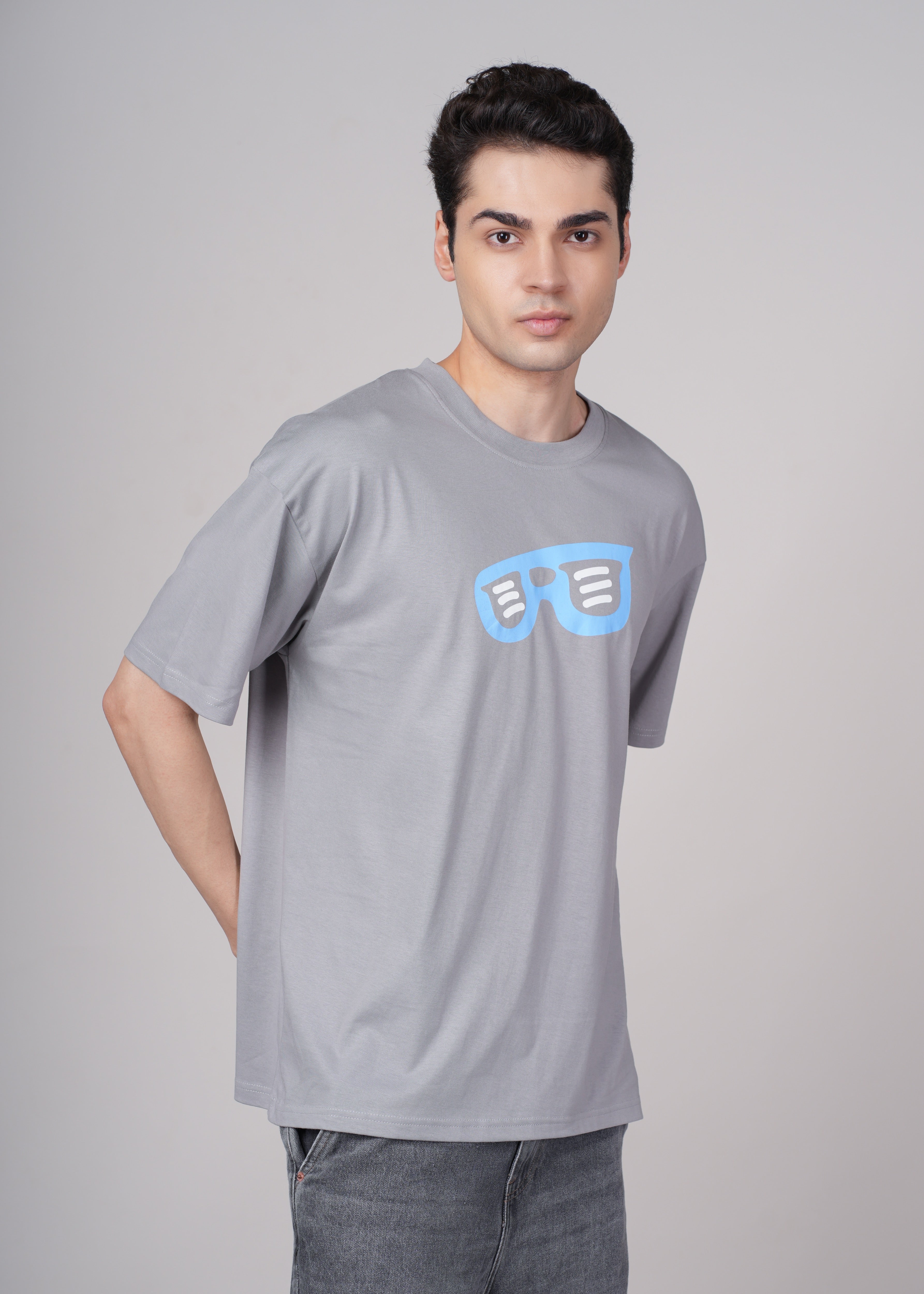 Men Grey Graphic Cotton Oversized T-Shirt