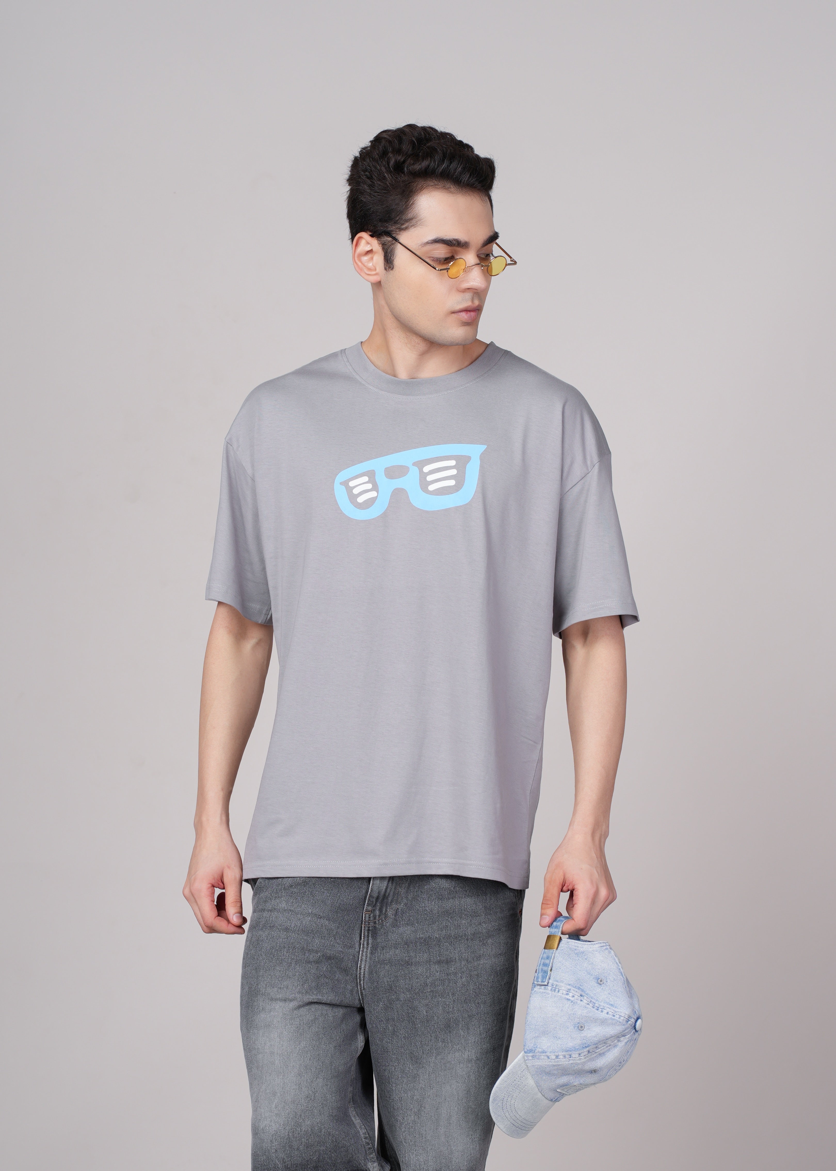 Men Grey Graphic Cotton Oversized T-Shirt