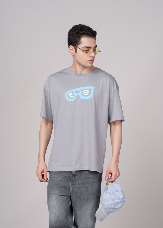 Men Grey Graphic Cotton Oversized T-Shirt