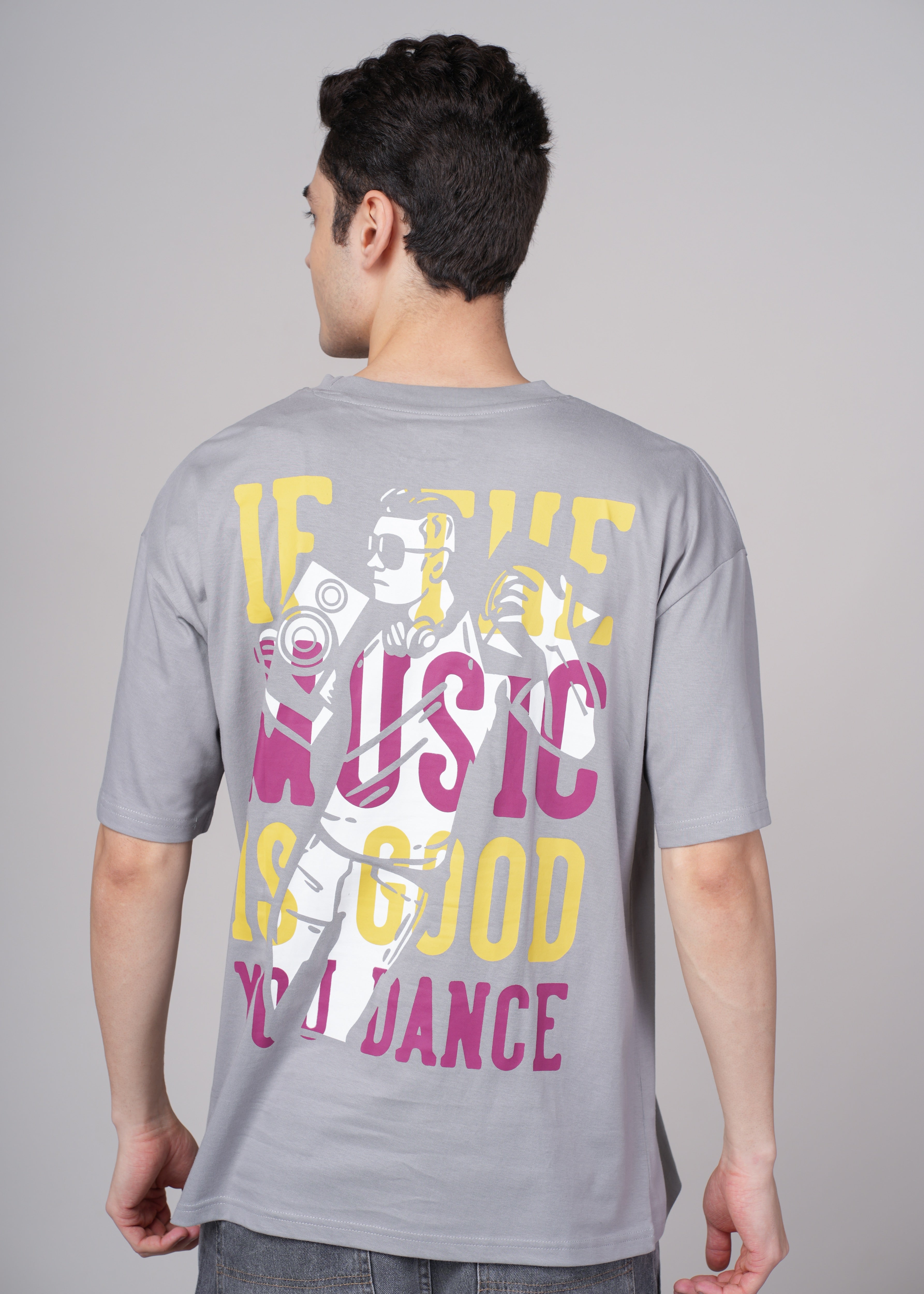 Men Grey Printed Cotton Oversized T-Shirt