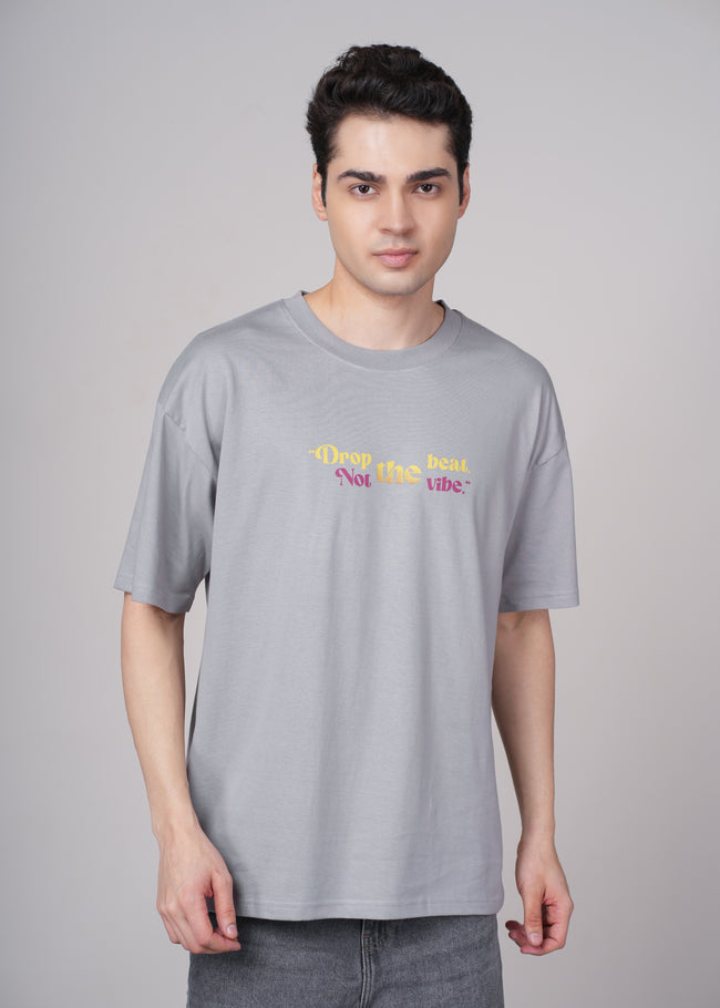 Men Grey Printed Cotton Oversized T-Shirt