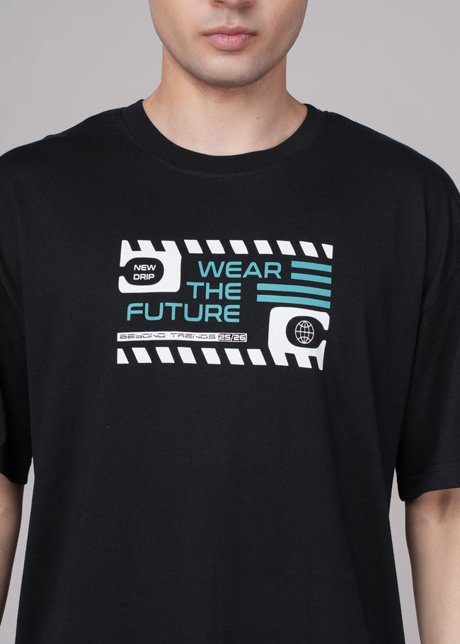 Men Black Graphic Cotton Oversized T-Shirt