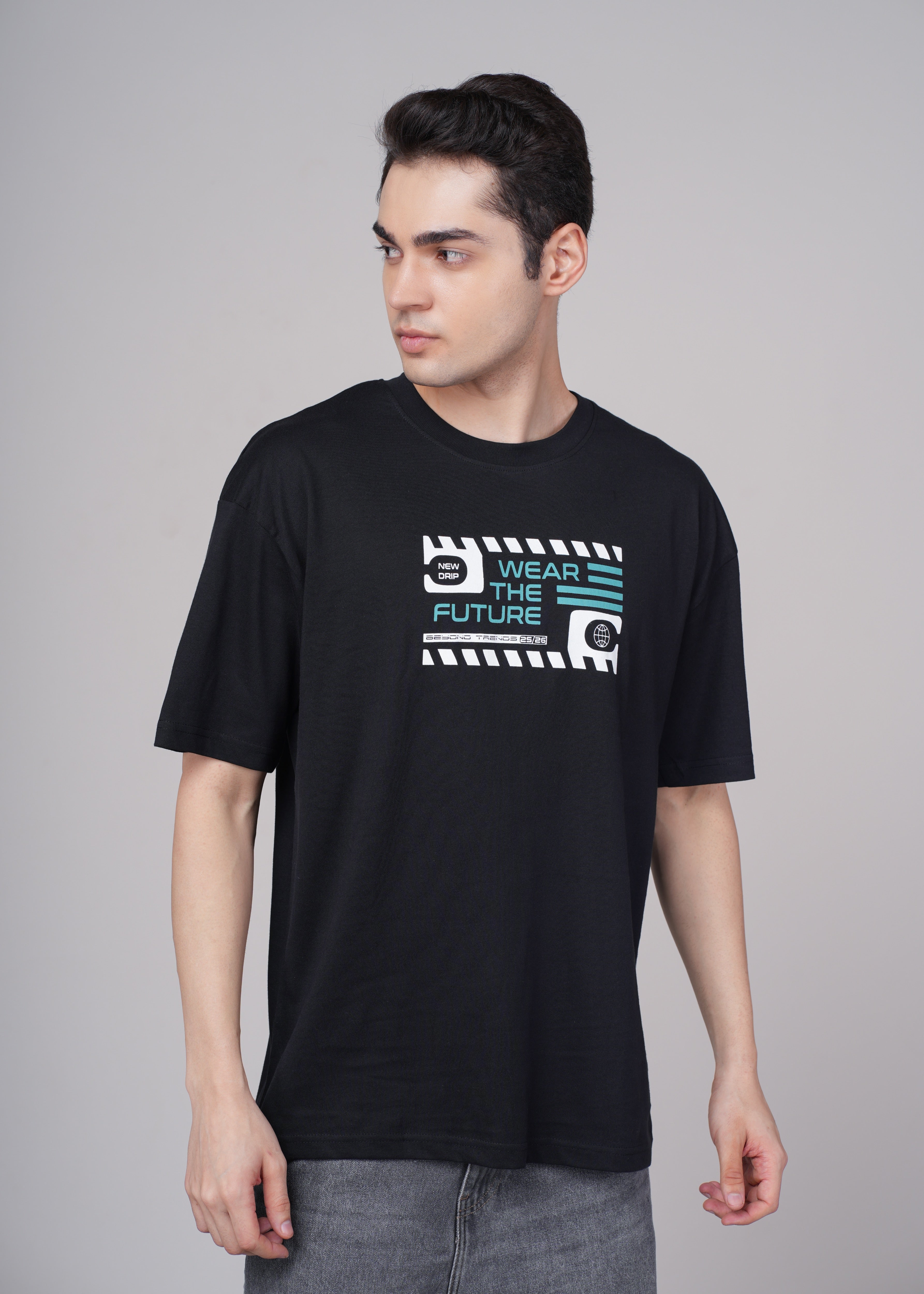 Men Black Graphic Cotton Oversized T-Shirt