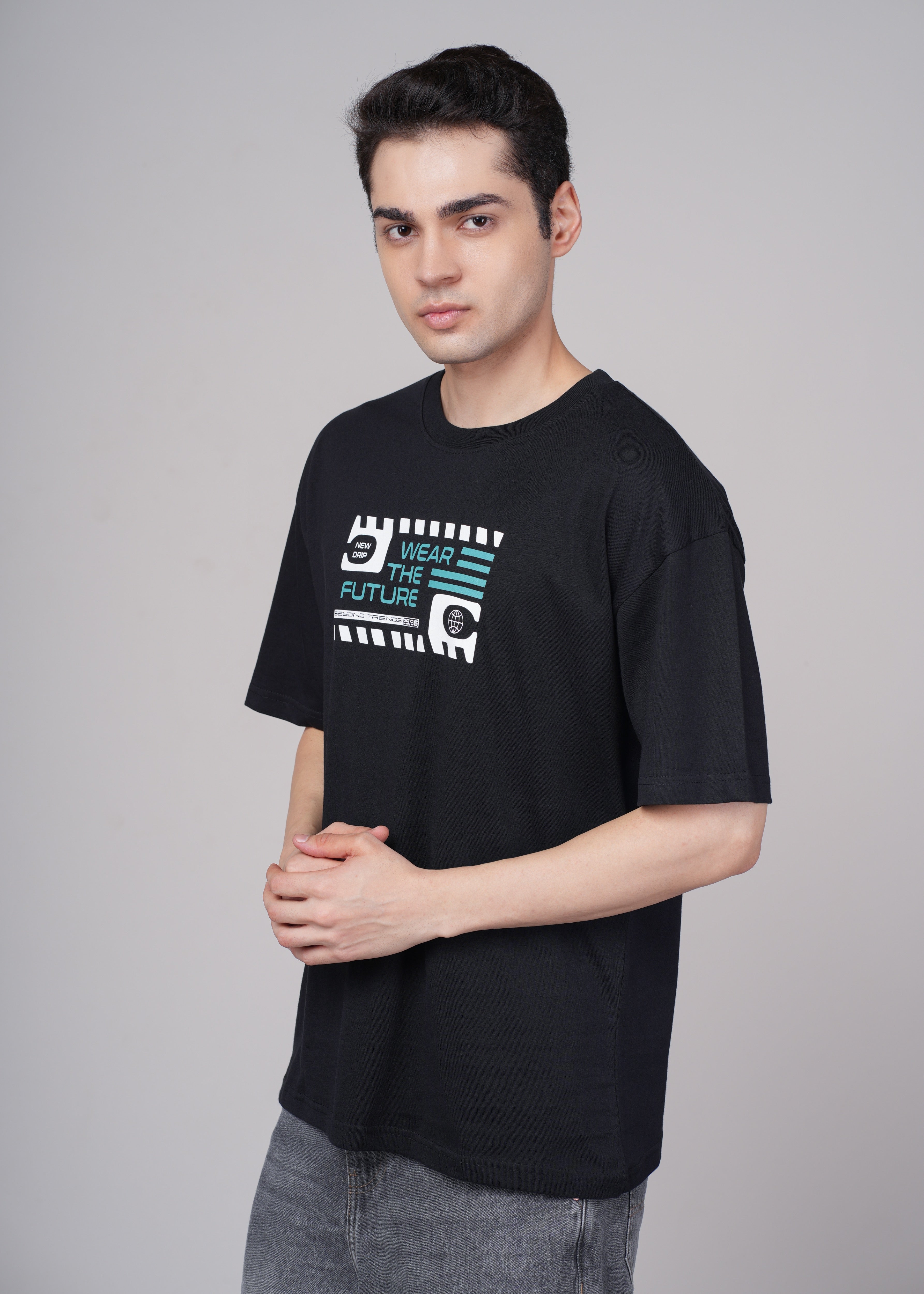 Men Black Graphic Cotton Oversized T-Shirt