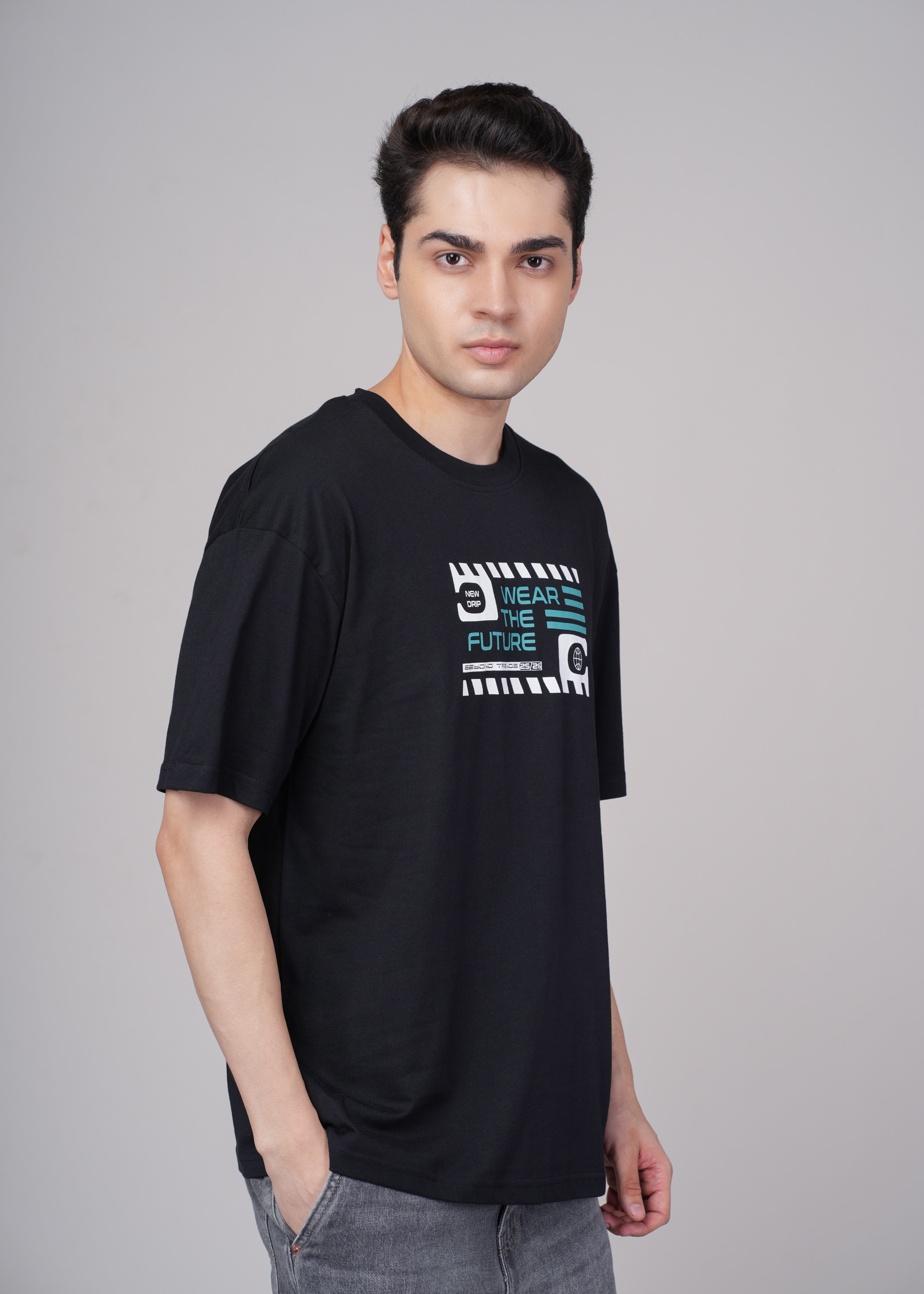 Men Black Graphic Cotton Oversized T-Shirt