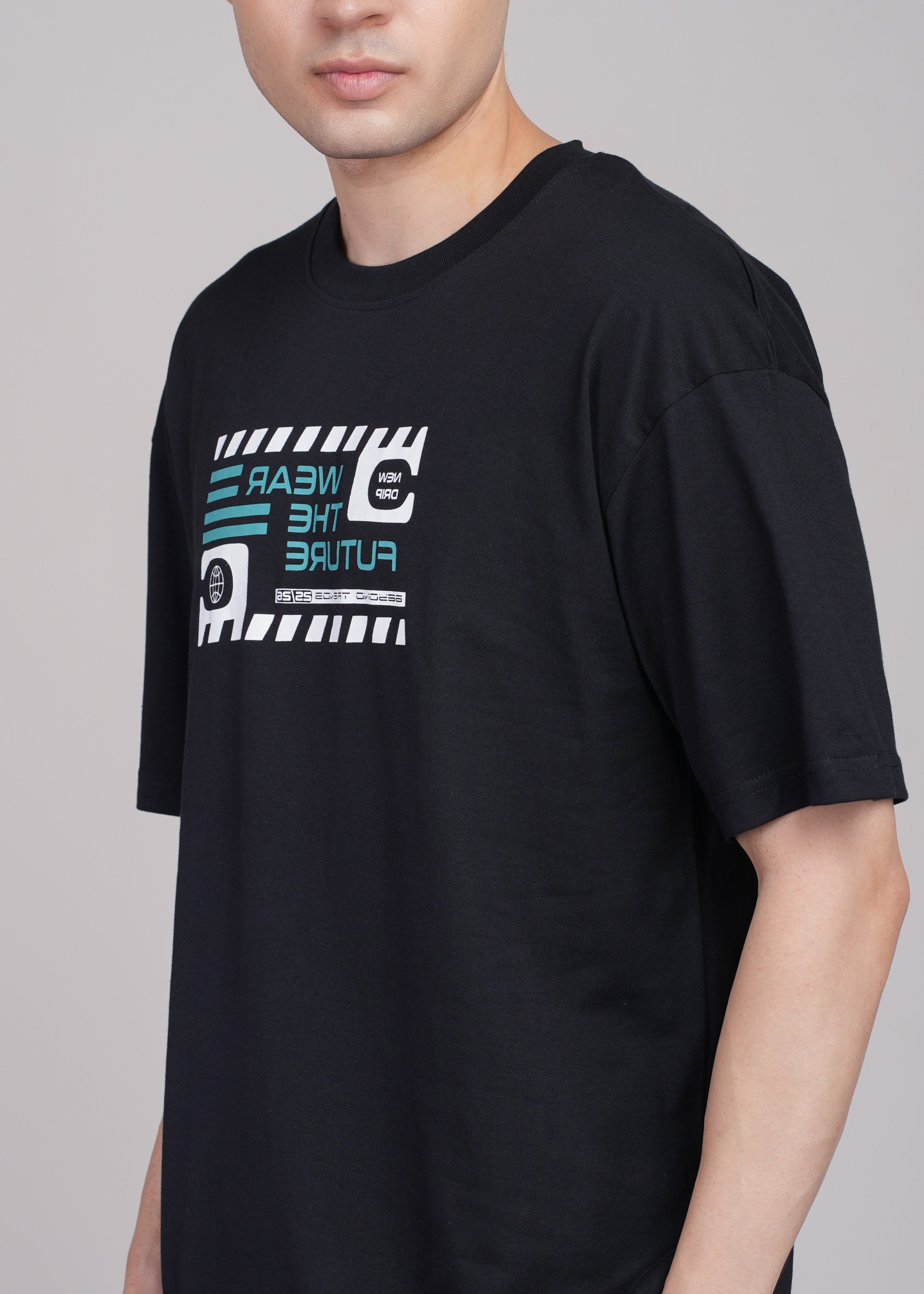 Men Black Graphic Cotton Oversized T-Shirt