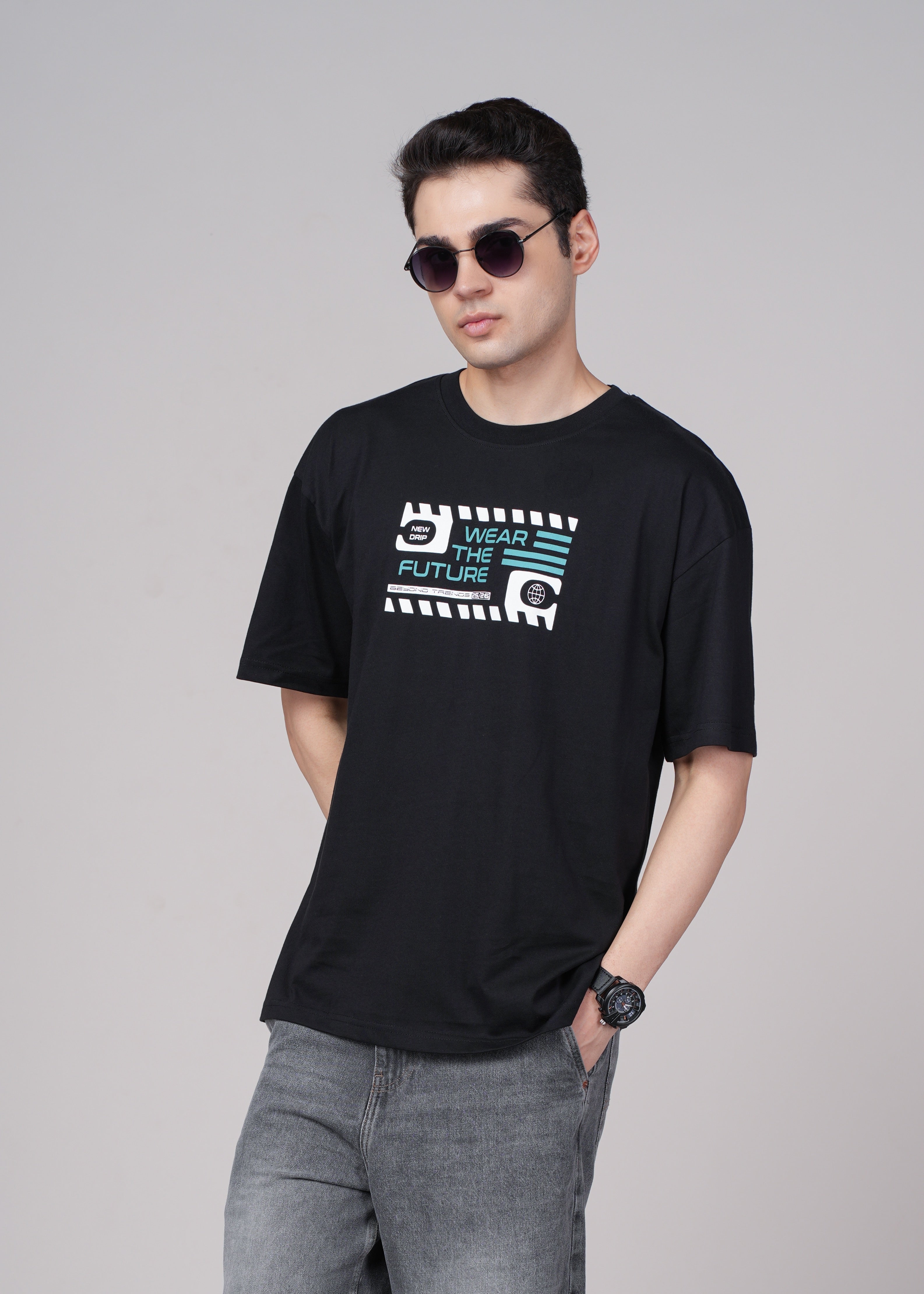 Men Black Graphic Cotton Oversized T-Shirt