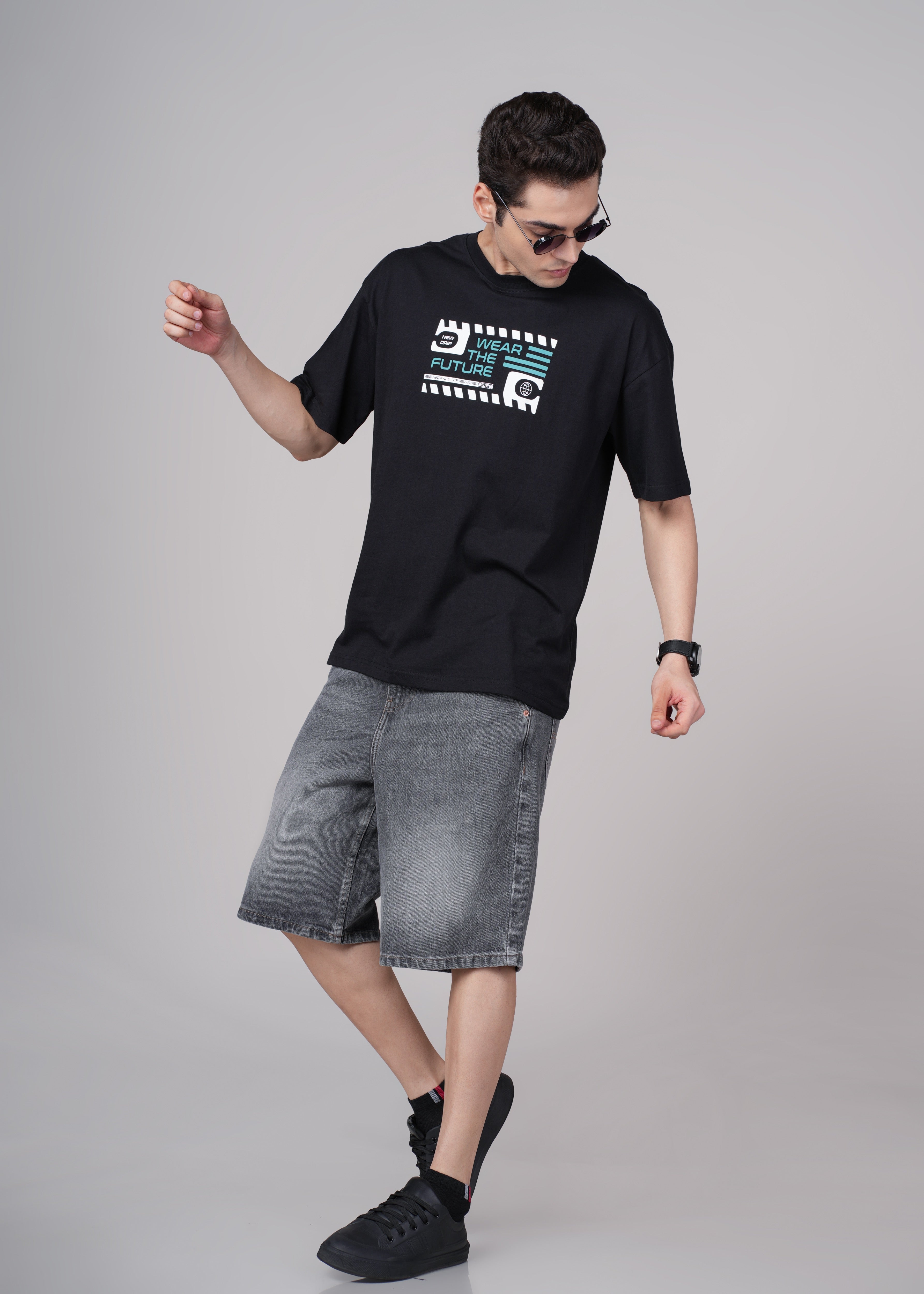 Men Black Graphic Cotton Oversized T-Shirt