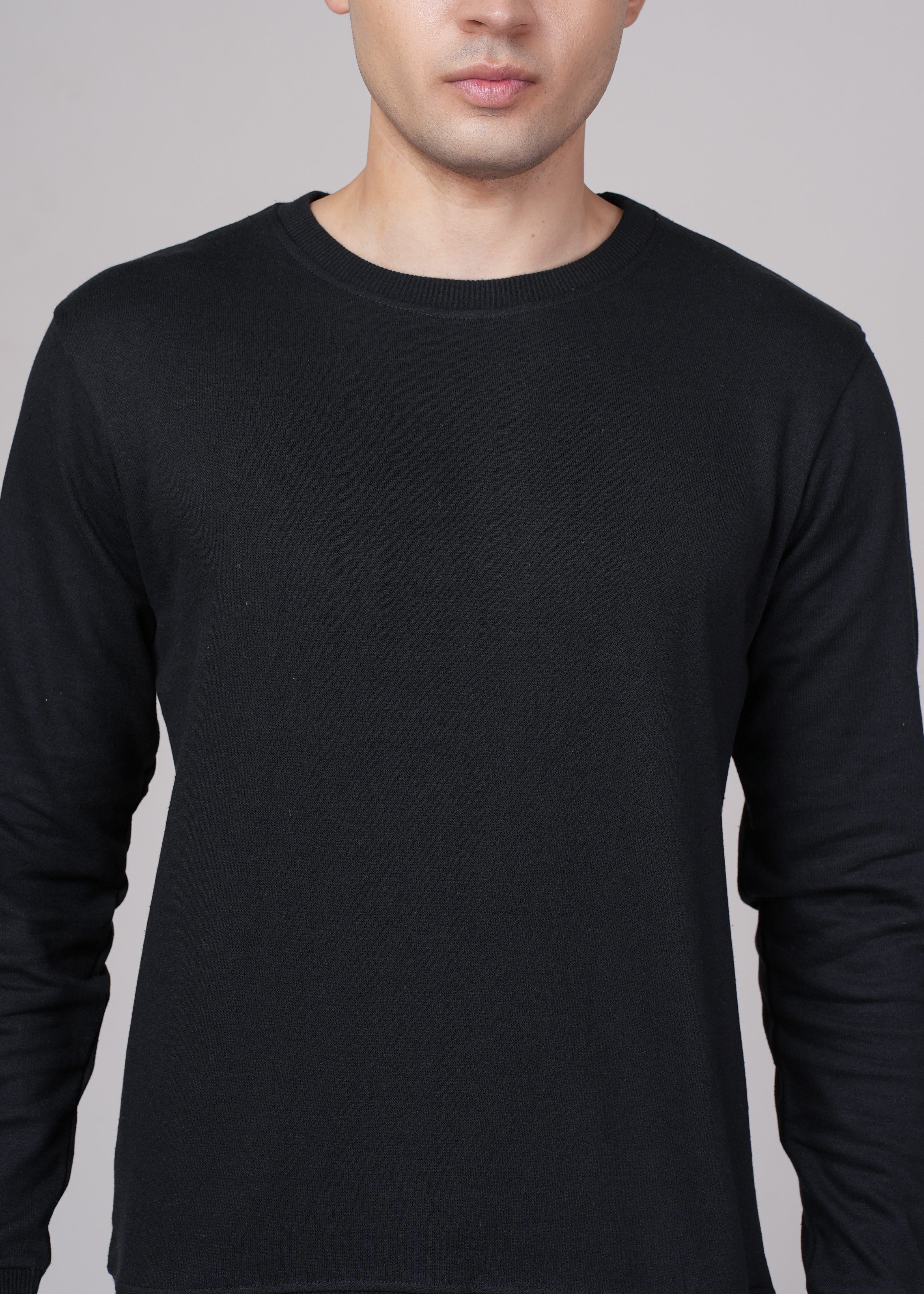 Men Black Cotton Regular Sweatshirt