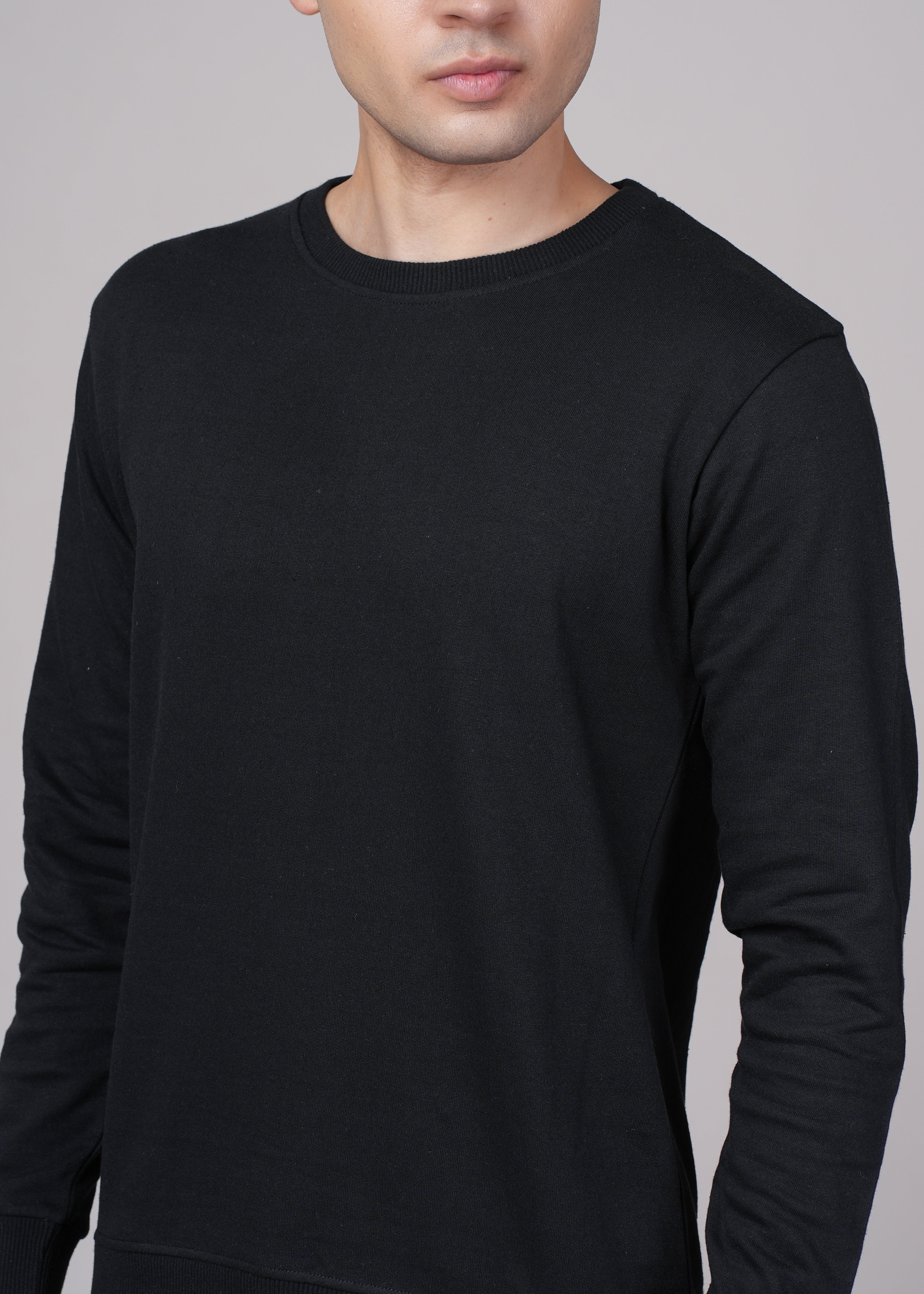 Men Black Cotton Regular Sweatshirt